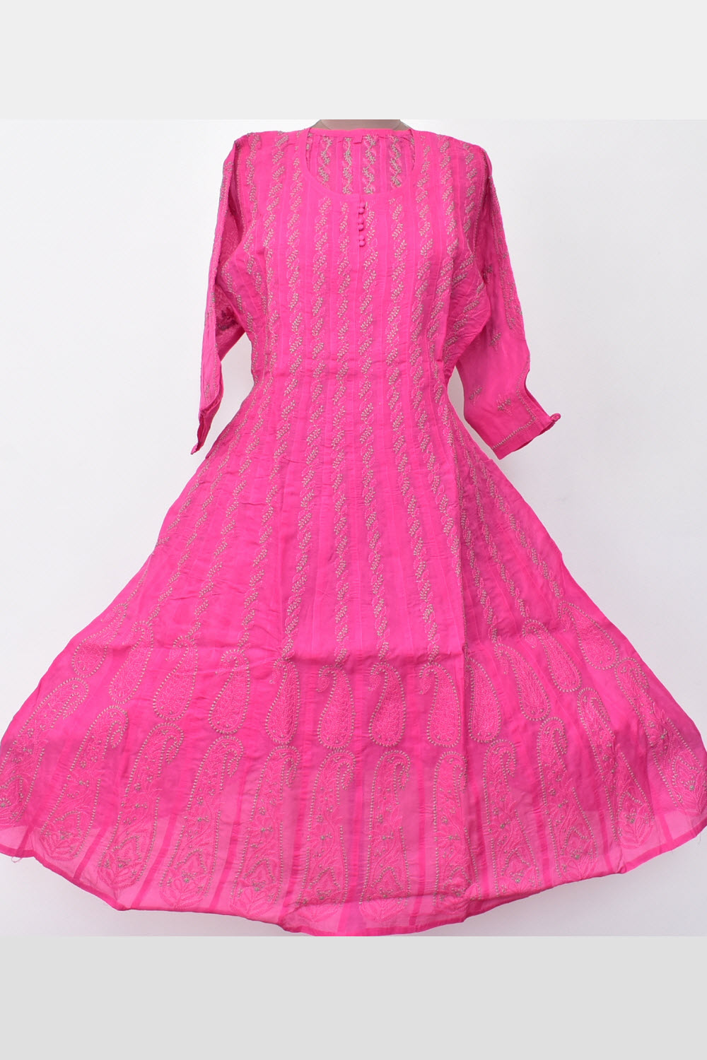 S 38 Deep Pink Chikankari Stitched Cotton Anarkali 18361