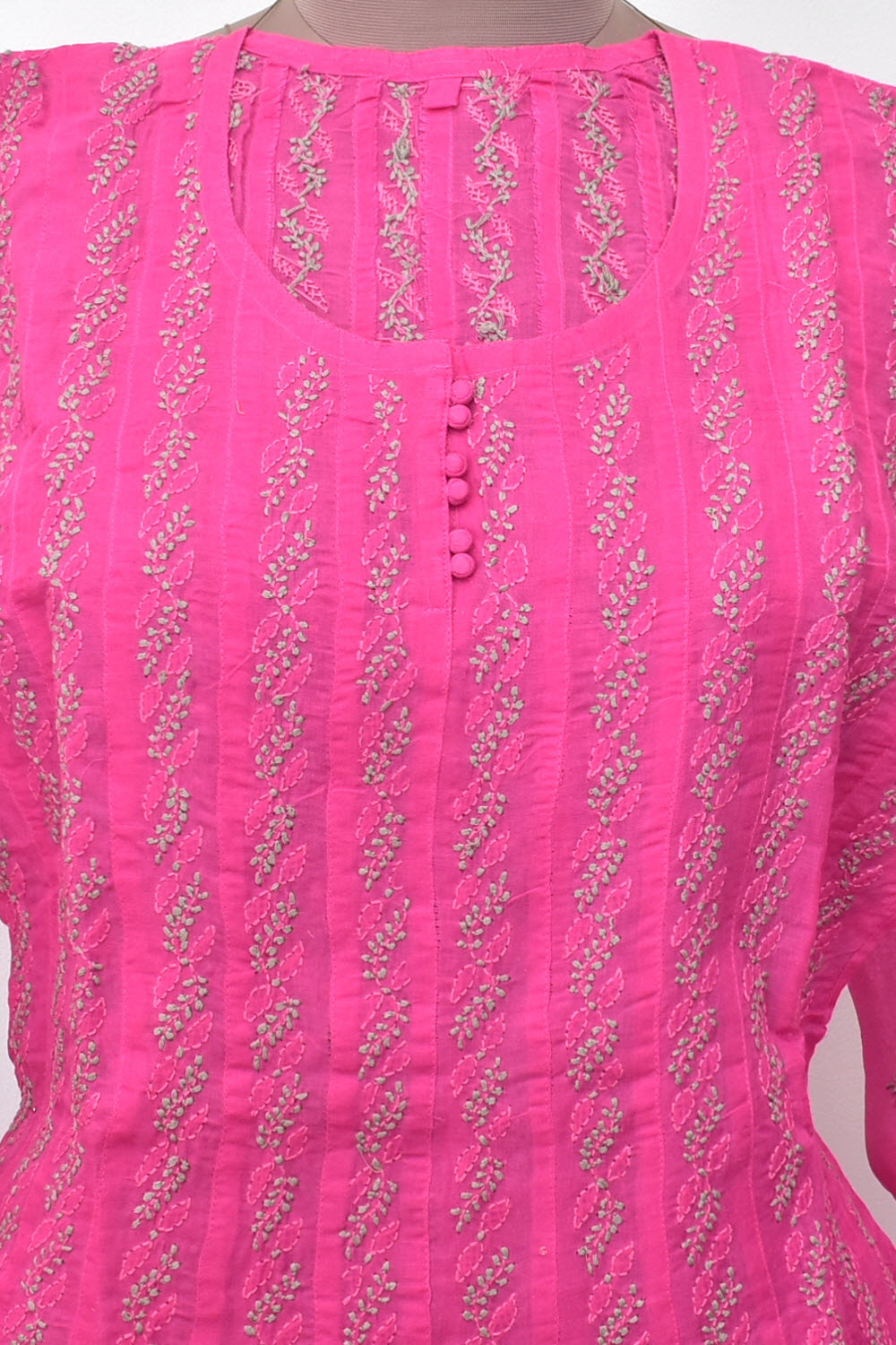 S 38 Deep Pink Chikankari Stitched Cotton Anarkali 18361