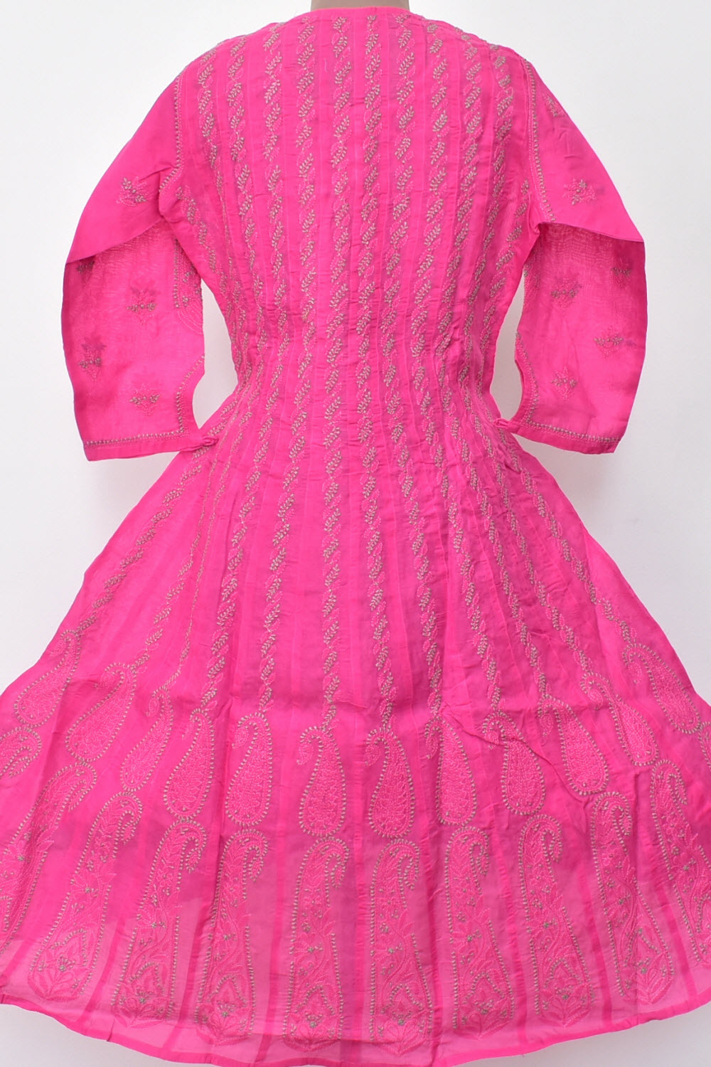 S 38 Deep Pink Chikankari Stitched Cotton Anarkali 18361