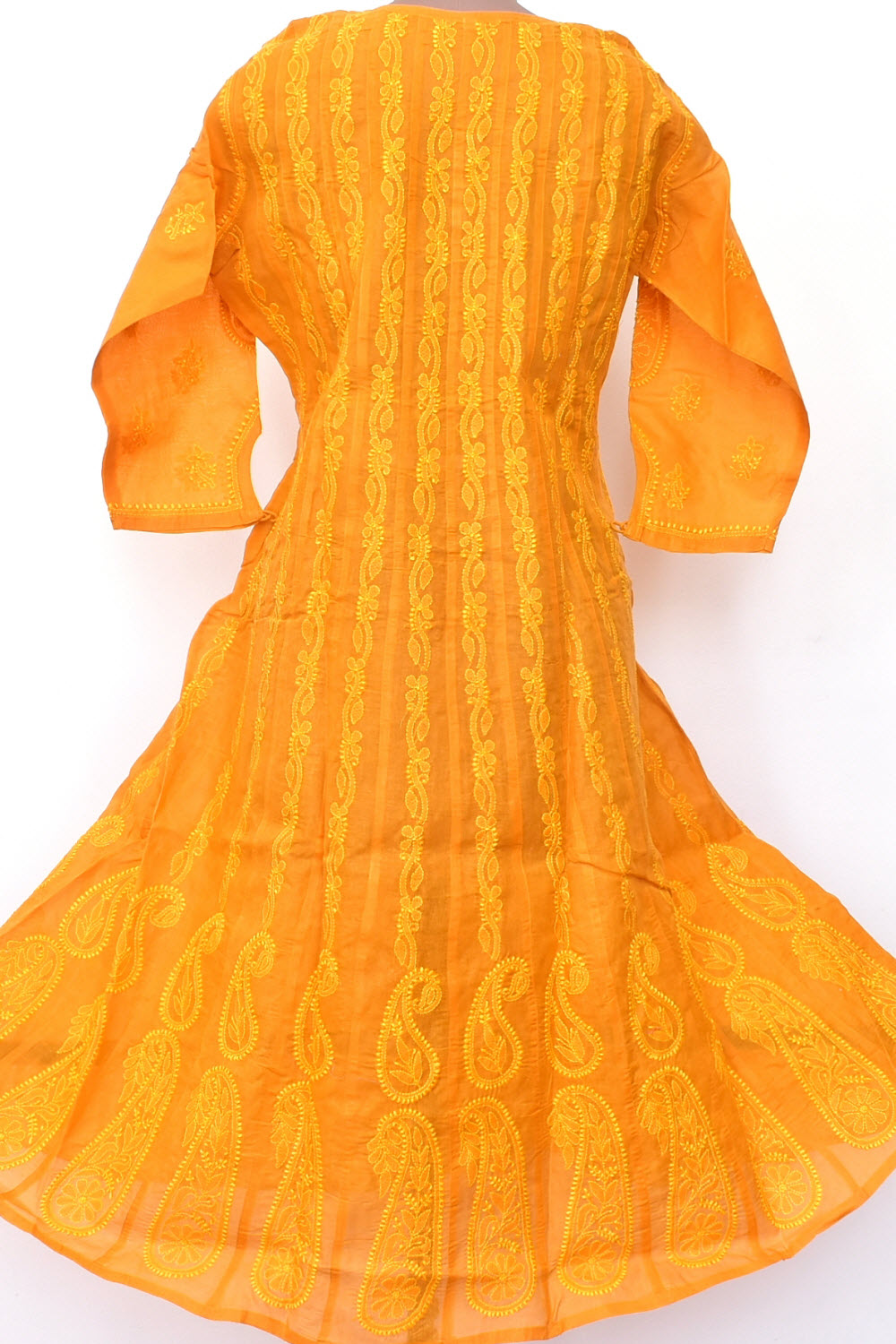 XL 44 Mustard Yellow Hand Embroidered Chikankari Stitched Cotton Anarkali 18363