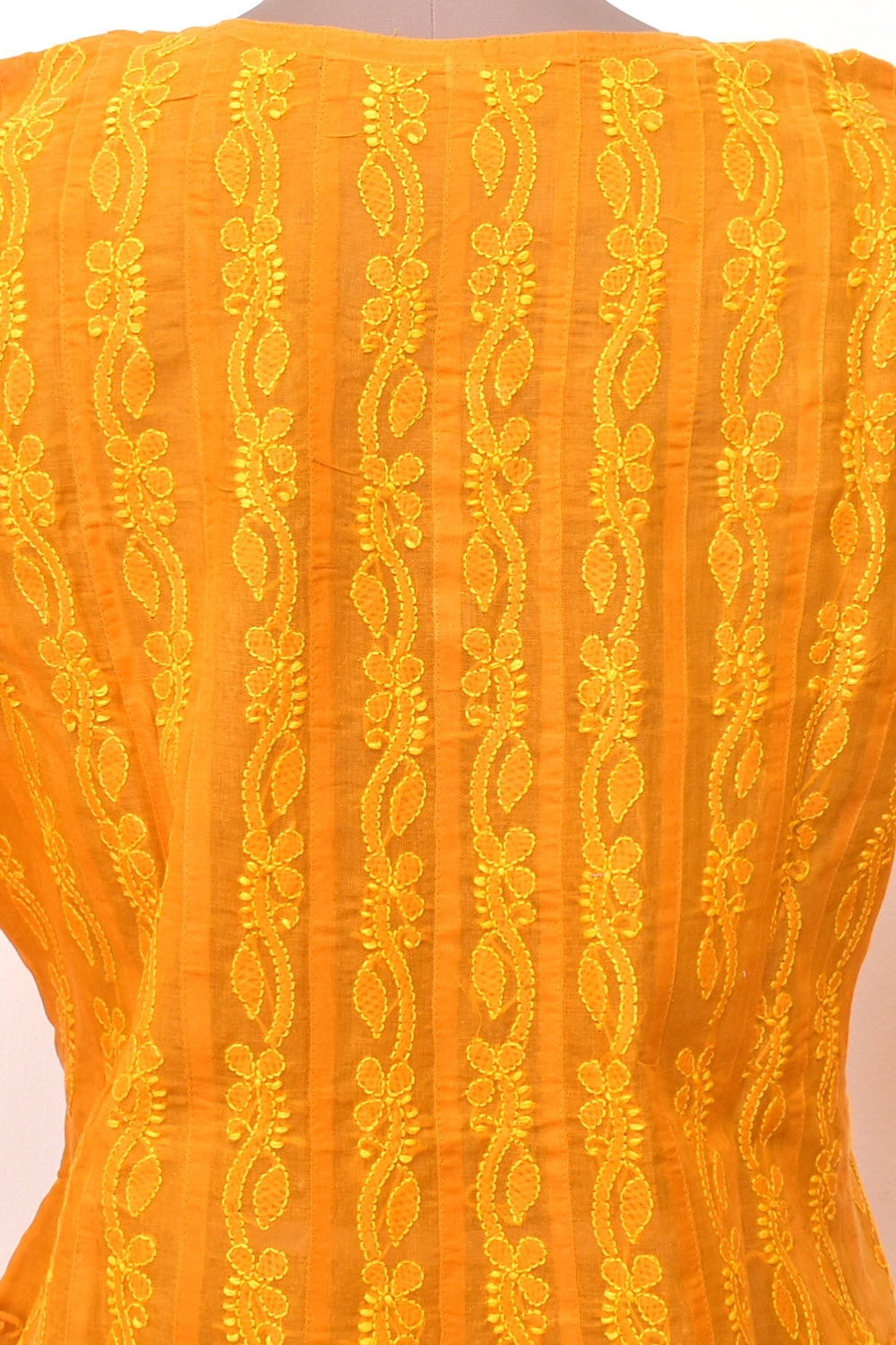 XL 44 Mustard Yellow Hand Embroidered Chikankari Stitched Cotton Anarkali 18363