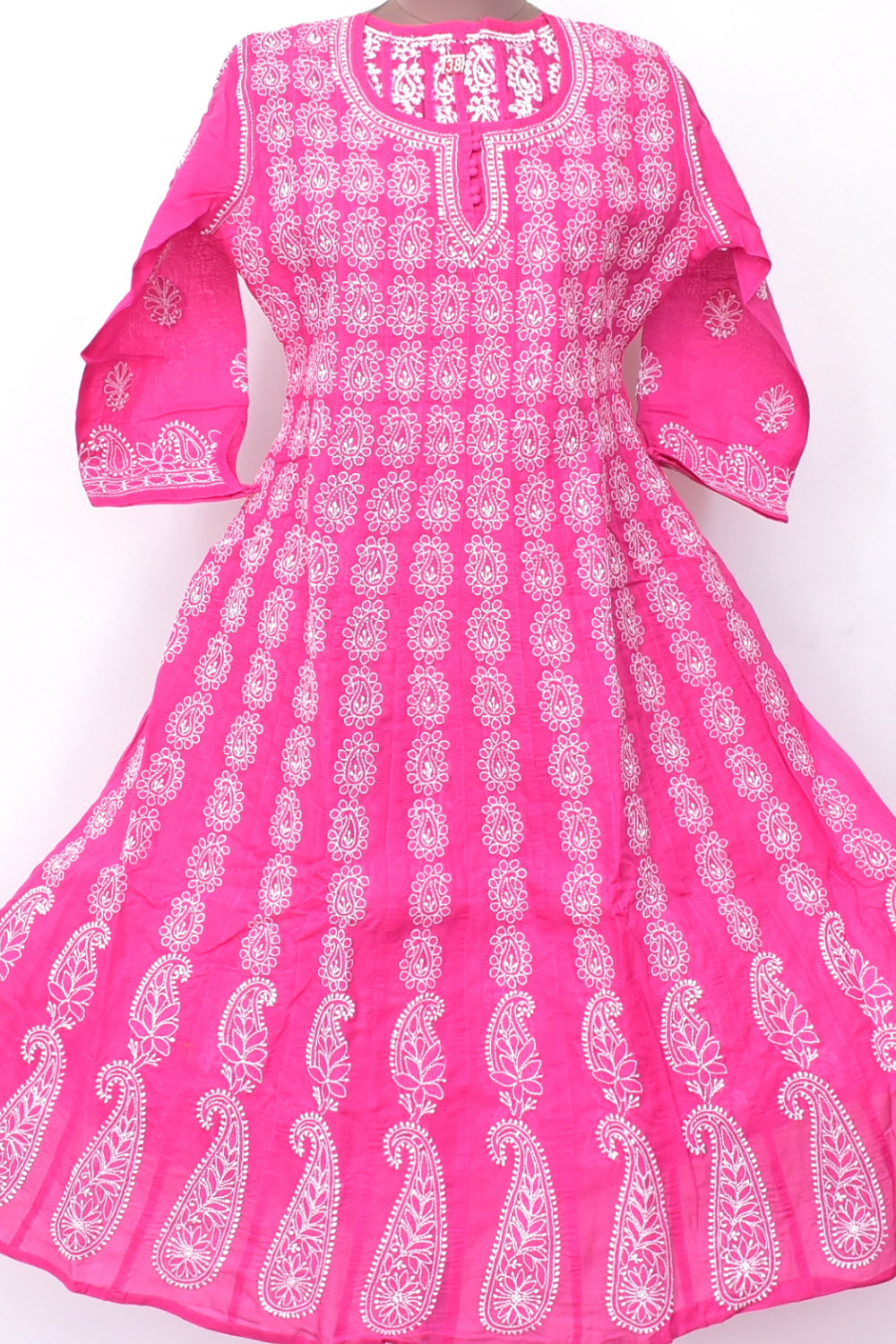 S 38 Deep Pink Chikankari Stitched Cotton Anarkali 18364