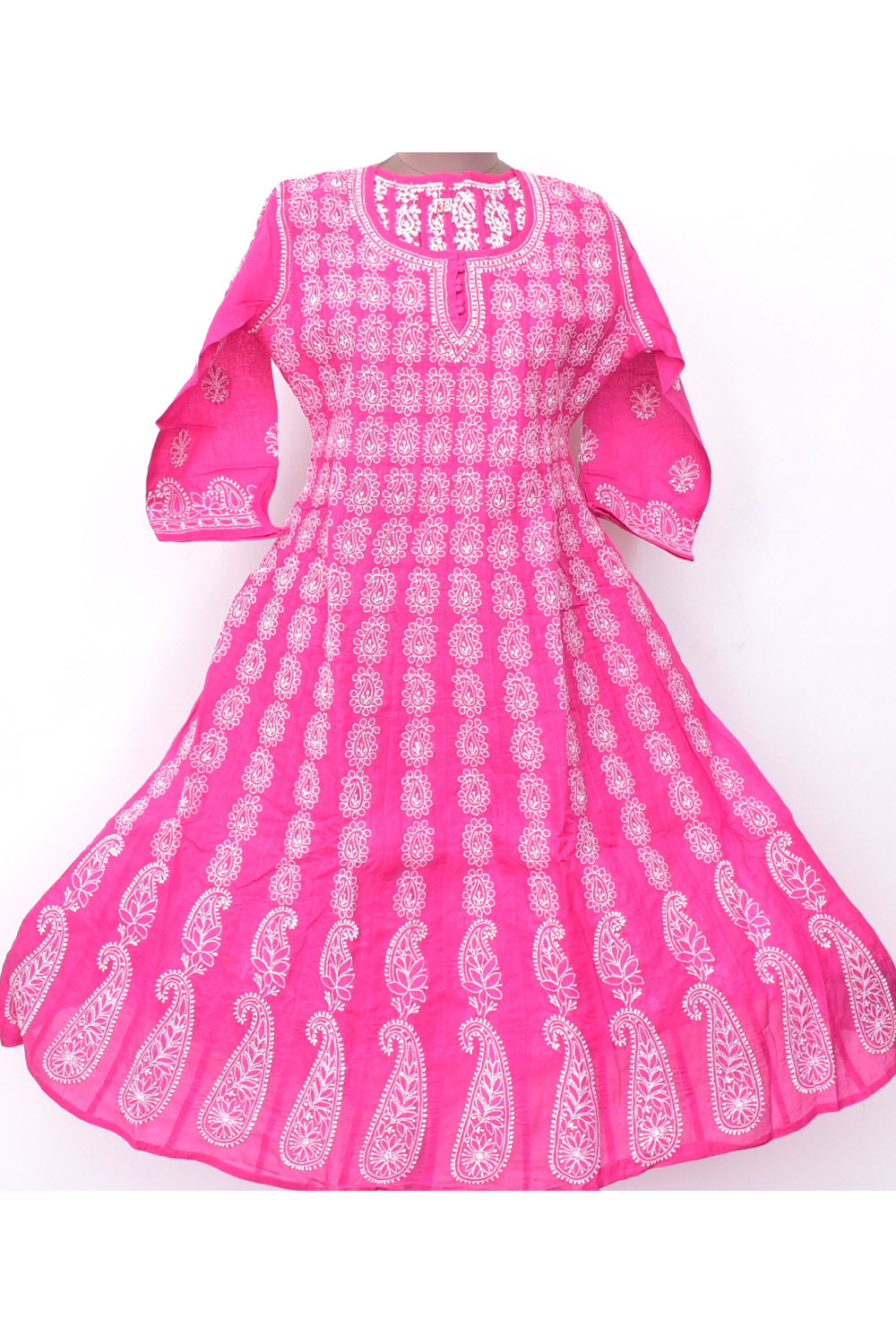 S 38 Deep Pink Chikankari Stitched Cotton Anarkali 18364