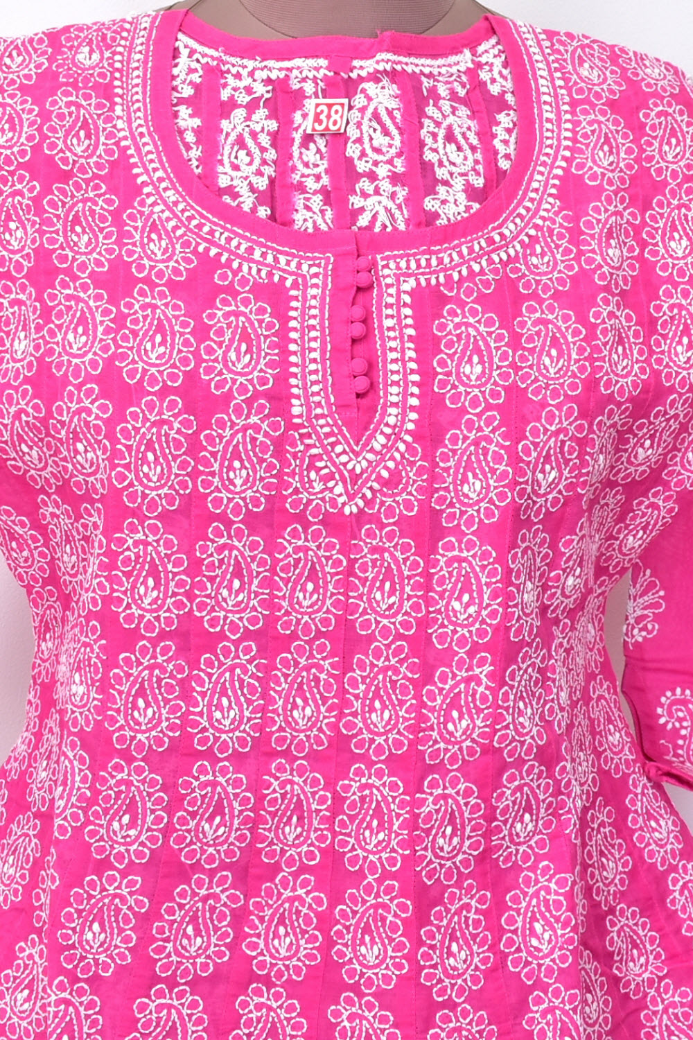 S 38 Deep Pink Chikankari Stitched Cotton Anarkali 18364