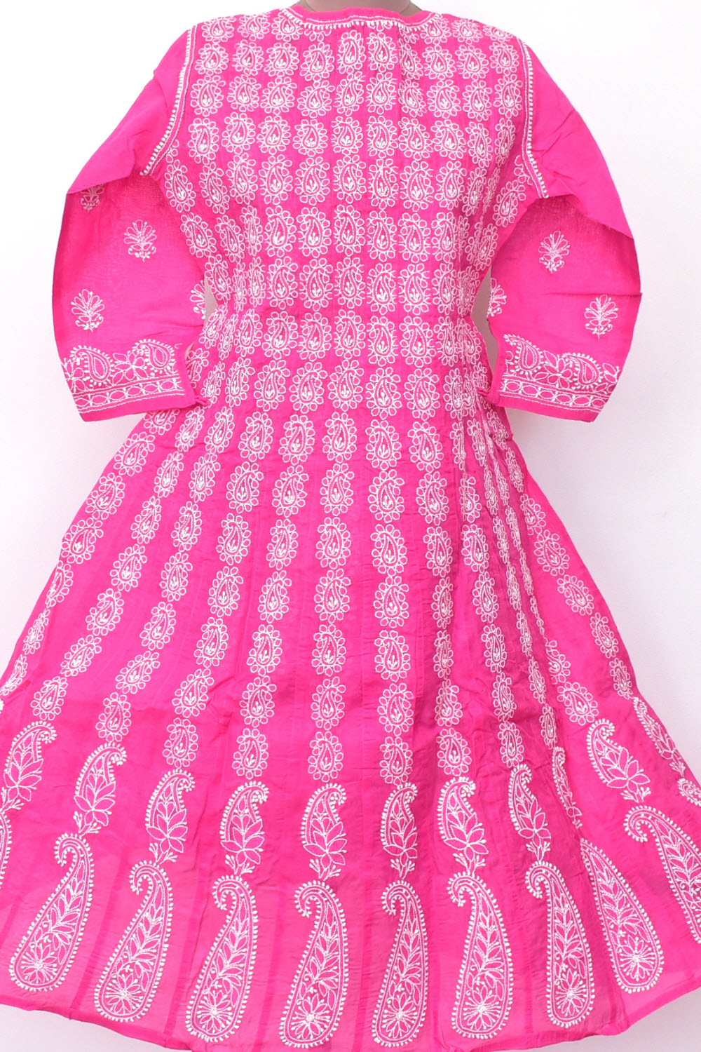 S 38 Deep Pink Chikankari Stitched Cotton Anarkali 18364