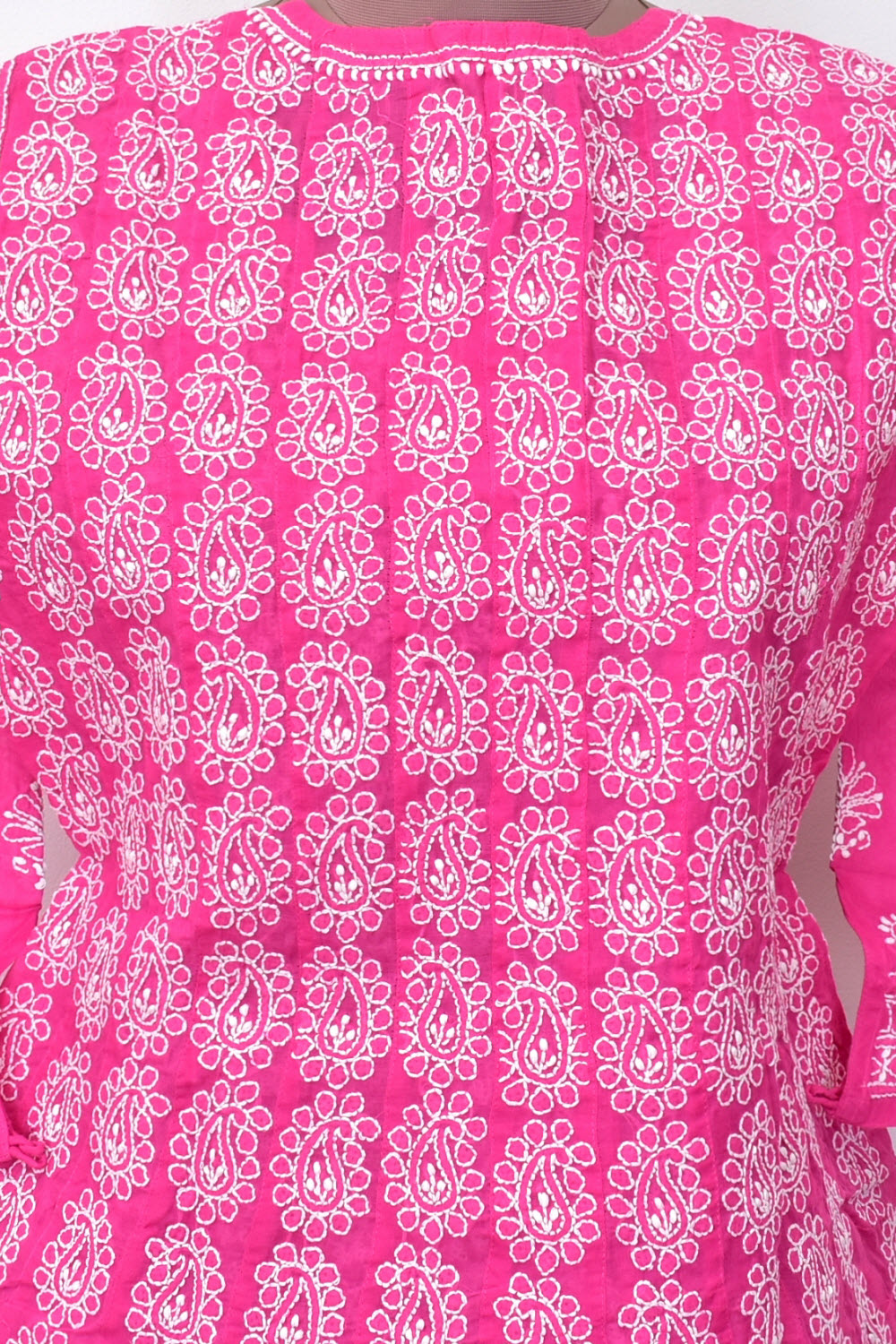 S 38 Deep Pink Chikankari Stitched Cotton Anarkali 18364