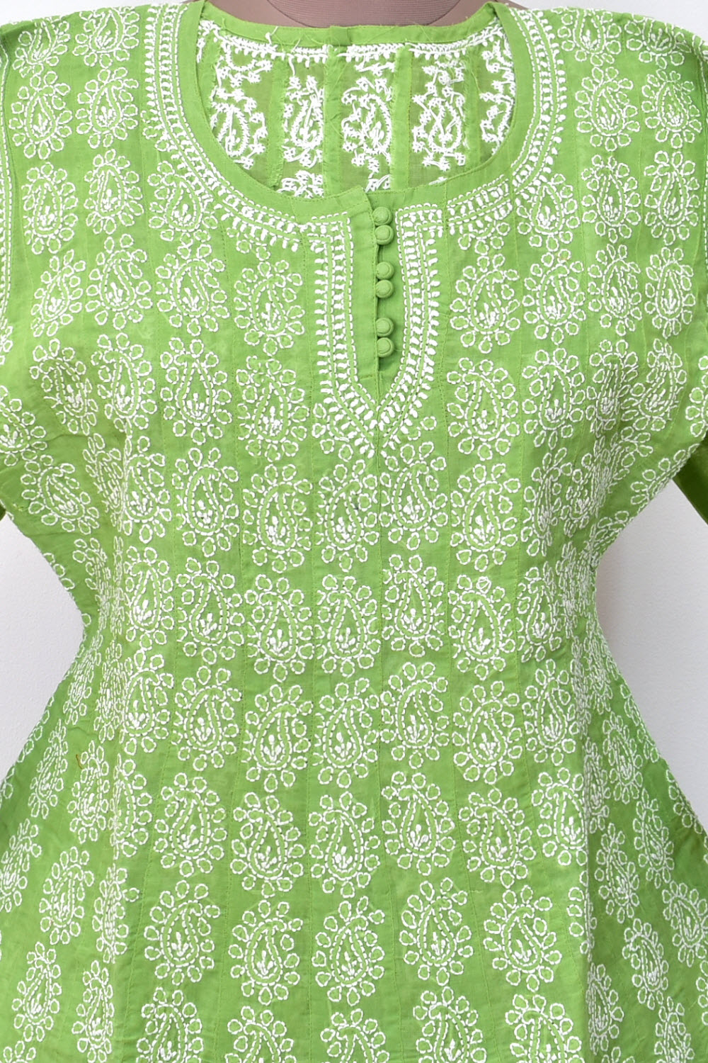 XS 36 Mehandi Green Chikankari Stitched Cotton Anarkali 18365