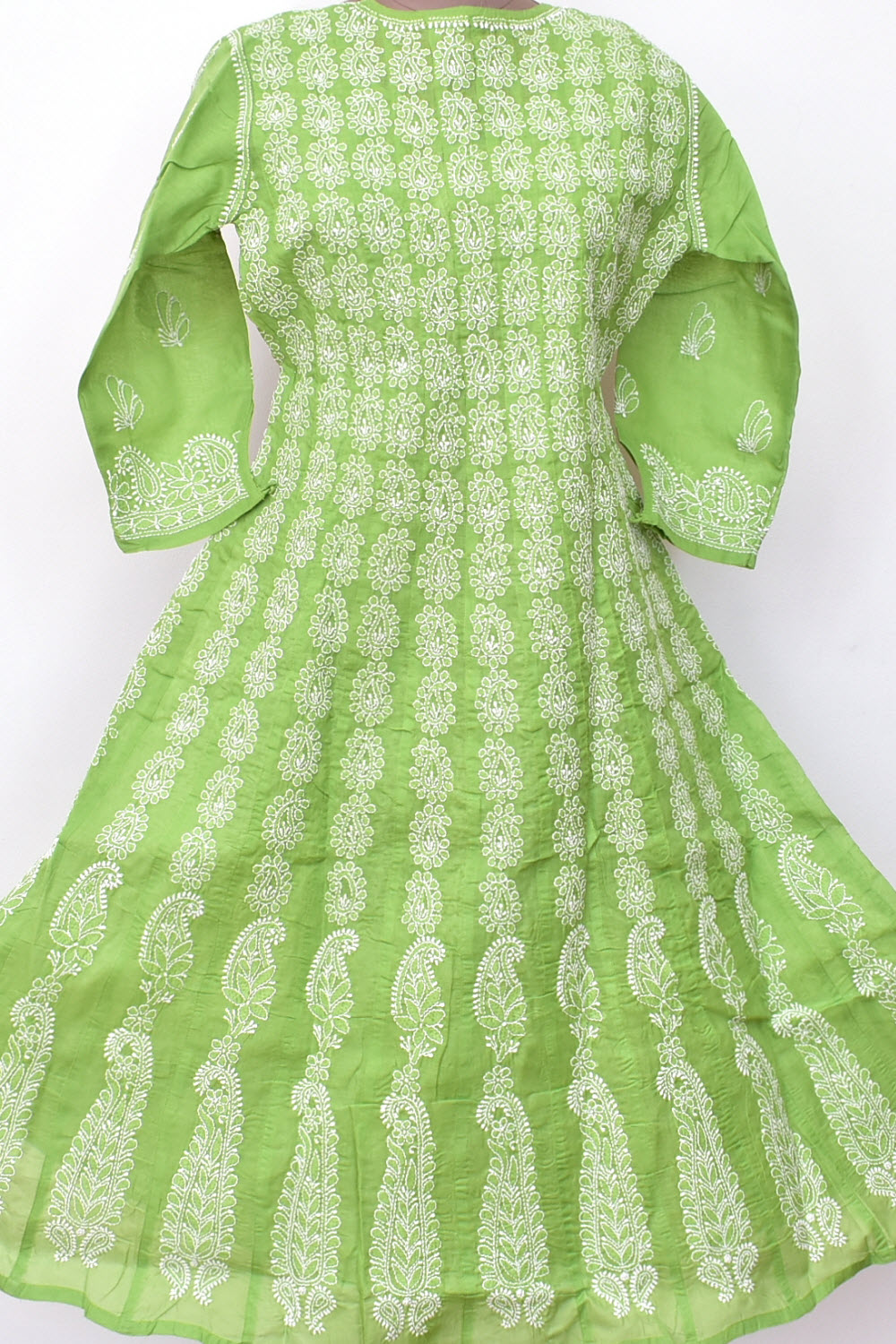 XS 36 Mehandi Green Chikankari Stitched Cotton Anarkali 18365