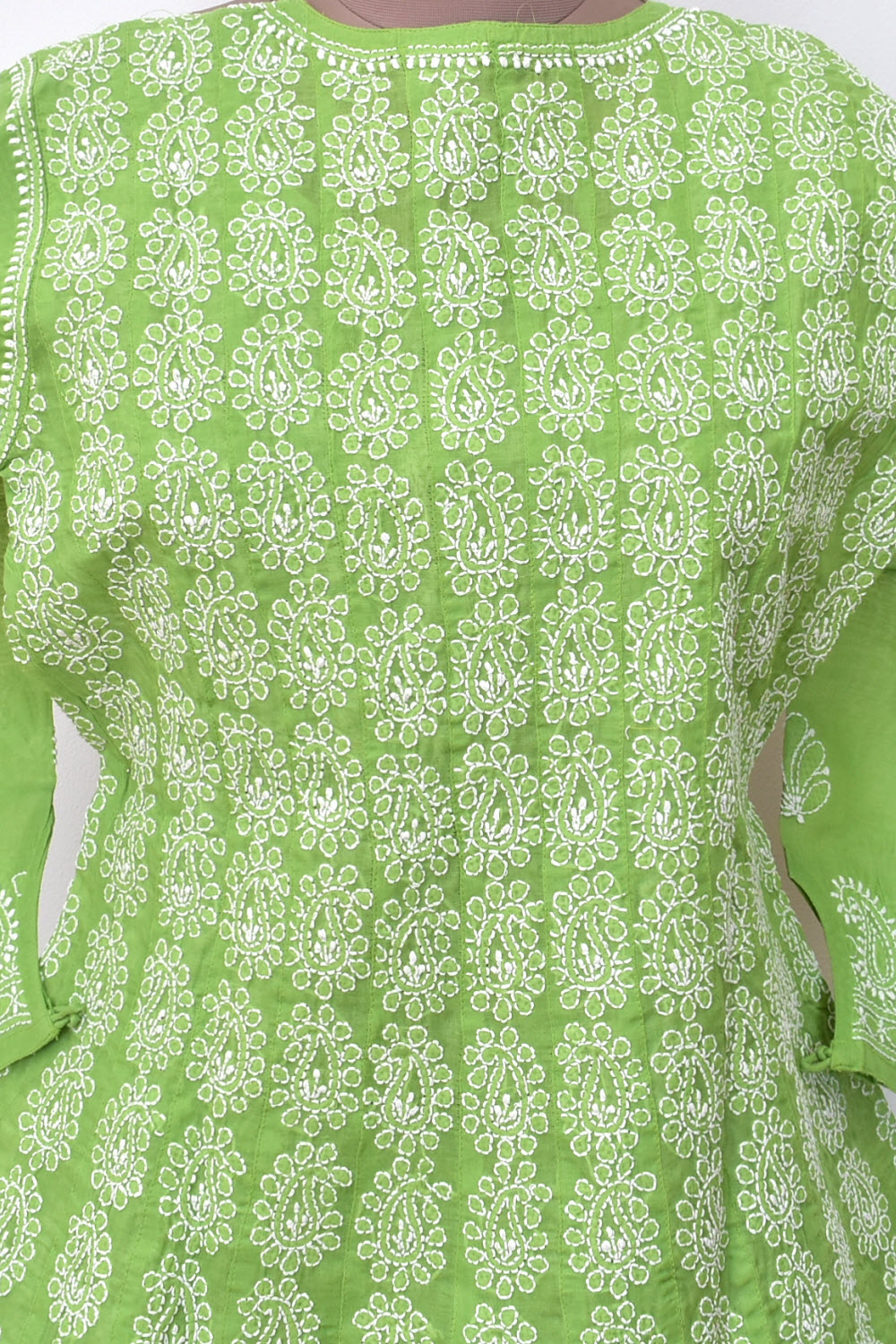 XS 36 Mehandi Green Chikankari Stitched Cotton Anarkali 18365