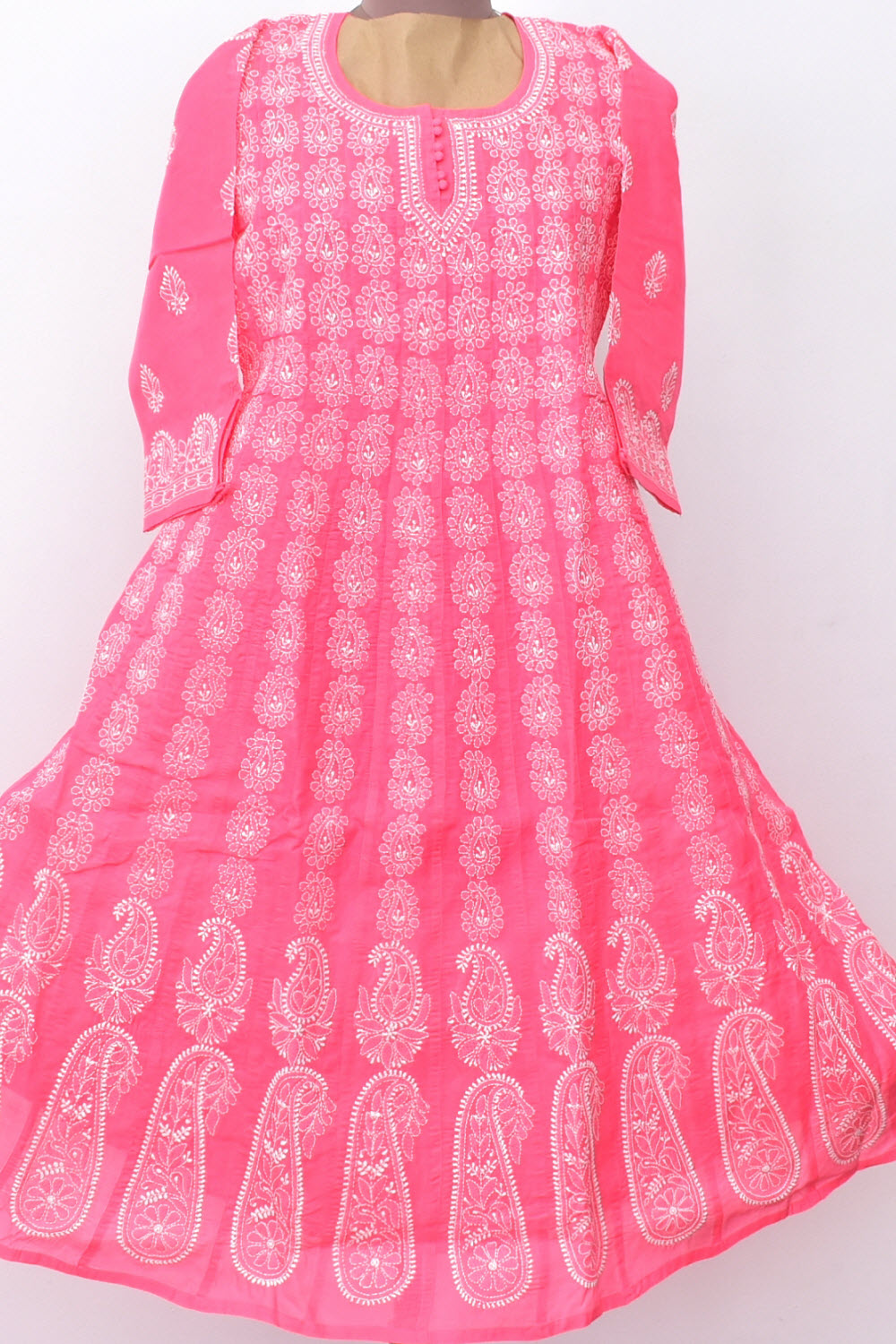 S 38 Peach Chikankari Stitched Cotton Anarkali 18366