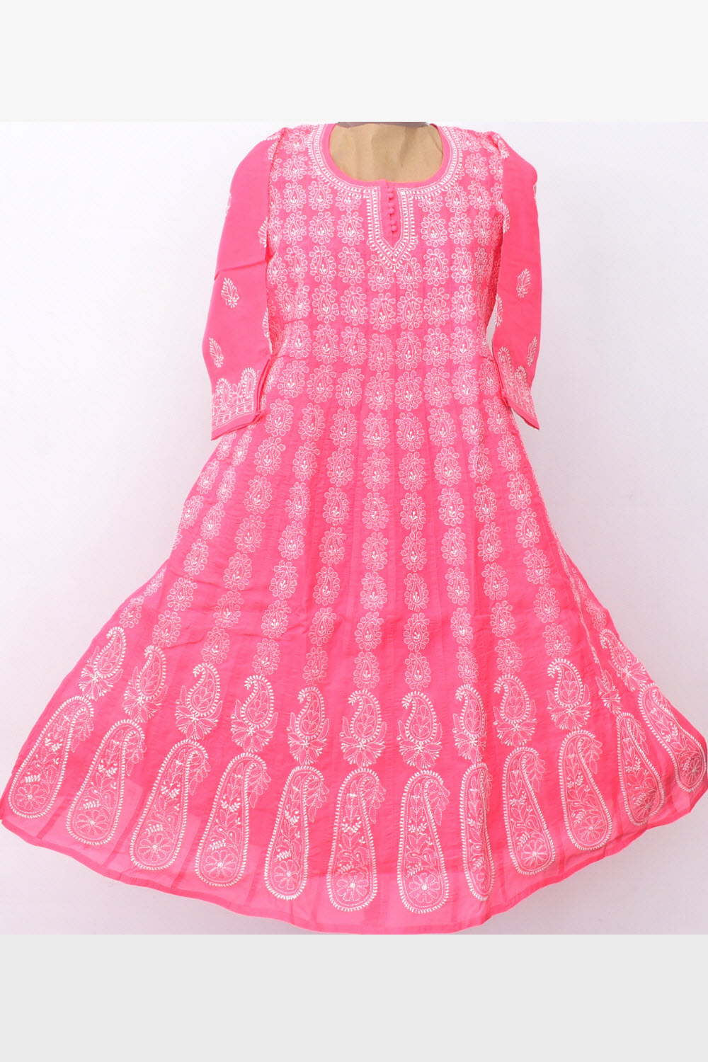 S 38 Peach Chikankari Stitched Cotton Anarkali 18366