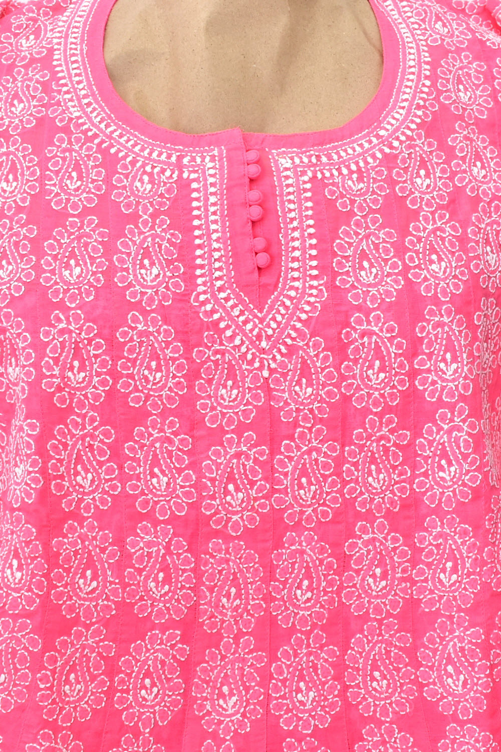 S 38 Peach Chikankari Stitched Cotton Anarkali 18366