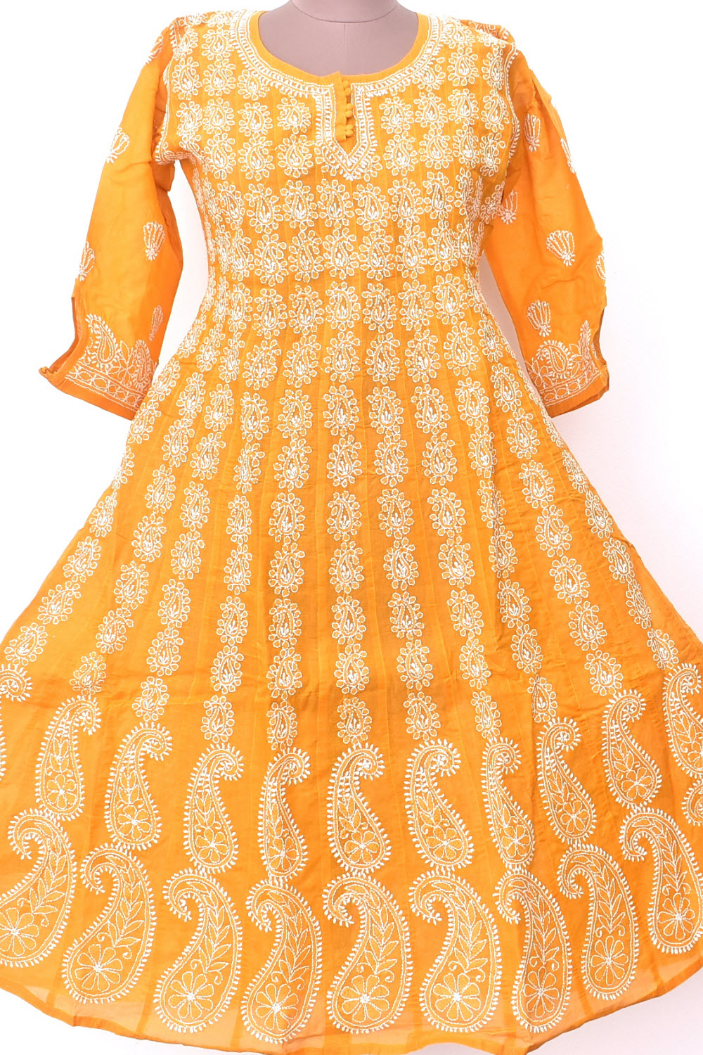 M 40 Mustard Yellow Chikankari Stitched Cotton Anarkali 18367