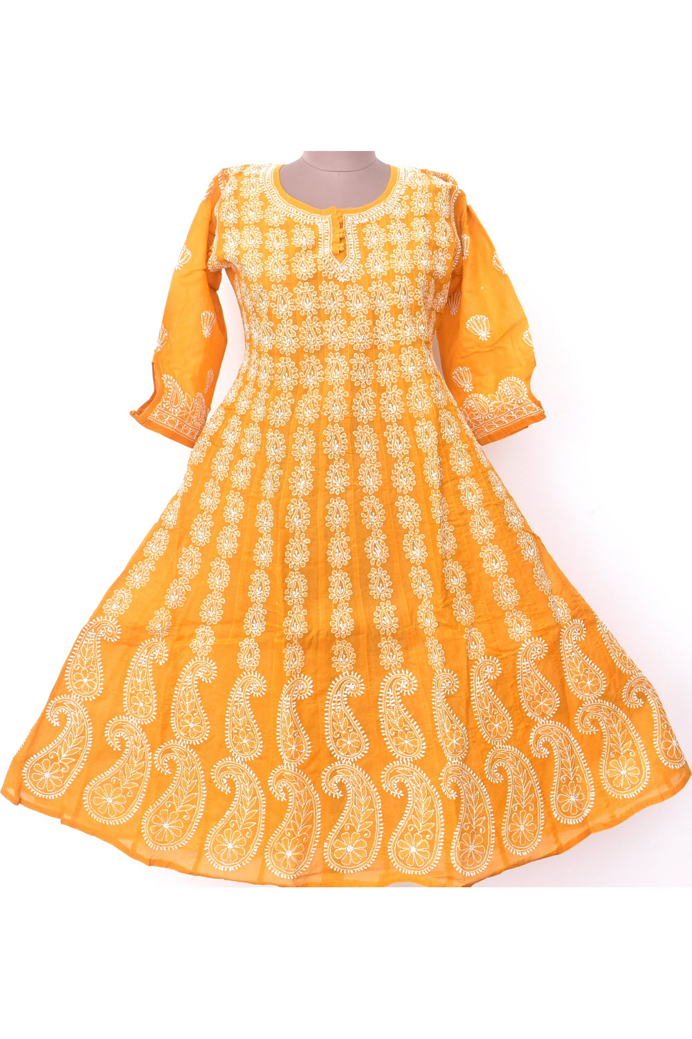M 40 Mustard Yellow Chikankari Stitched Cotton Anarkali 18367