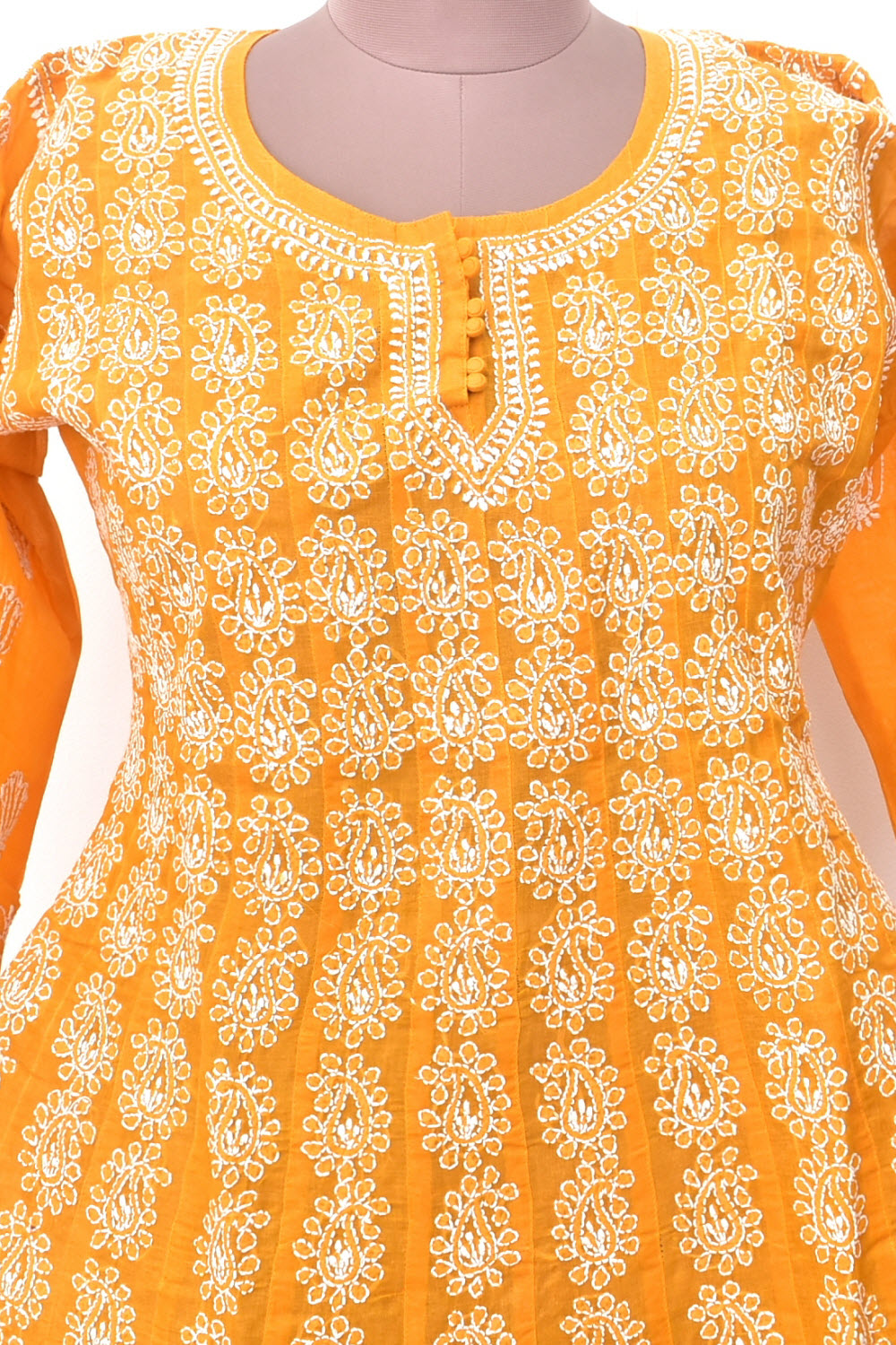 M 40 Mustard Yellow Chikankari Stitched Cotton Anarkali 18367
