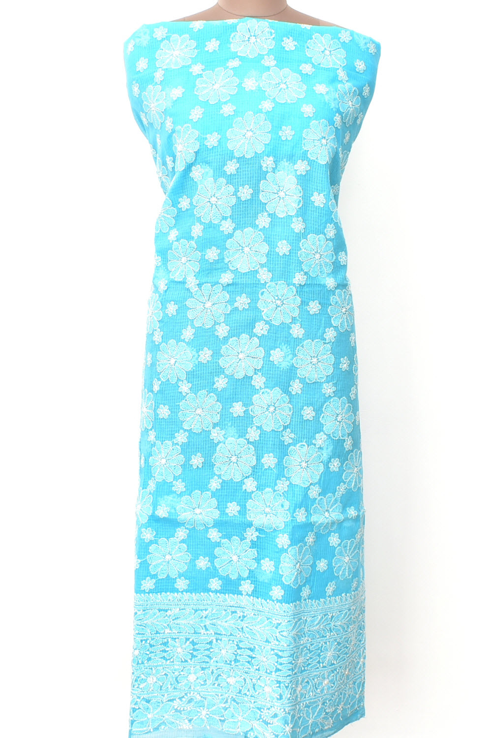Pherozi Blue Chikankari Kota Cotton Kurti Fabric 18371