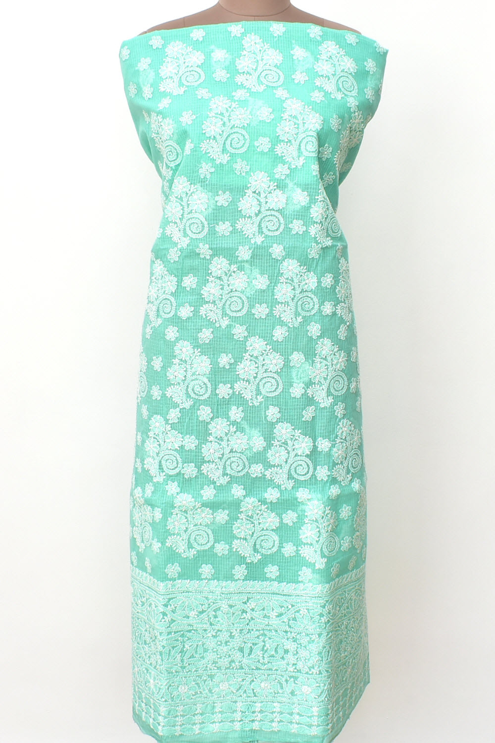 Sea Green Chikankari Kota Cotton Kurti Fabric 18375