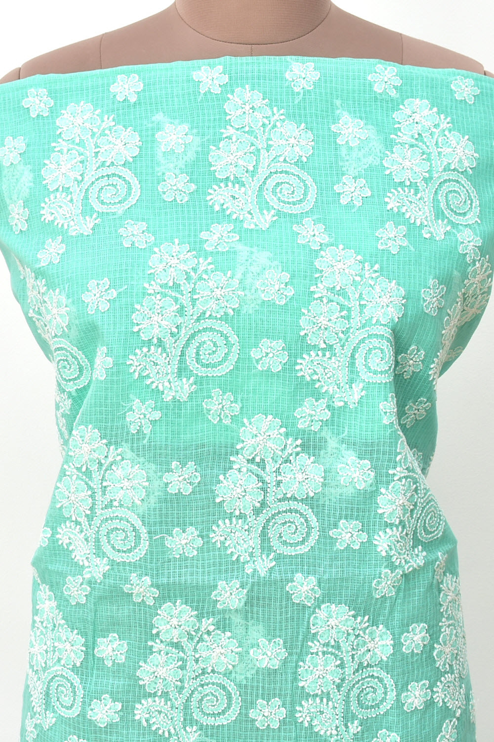 Sea Green Chikankari Kota Cotton Kurti Fabric 18375