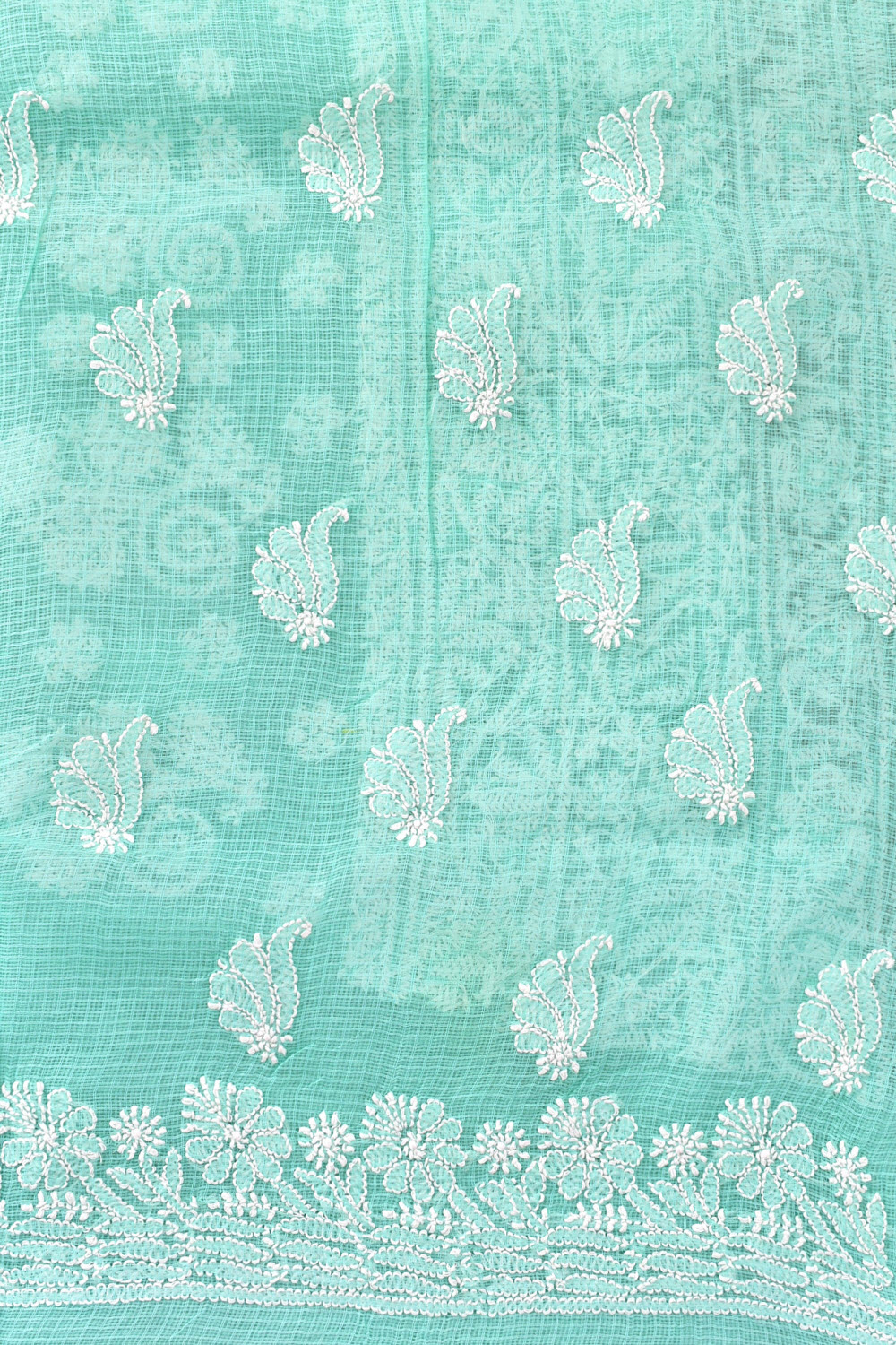 Sea Green Chikankari Kota Cotton Kurti Fabric 18375