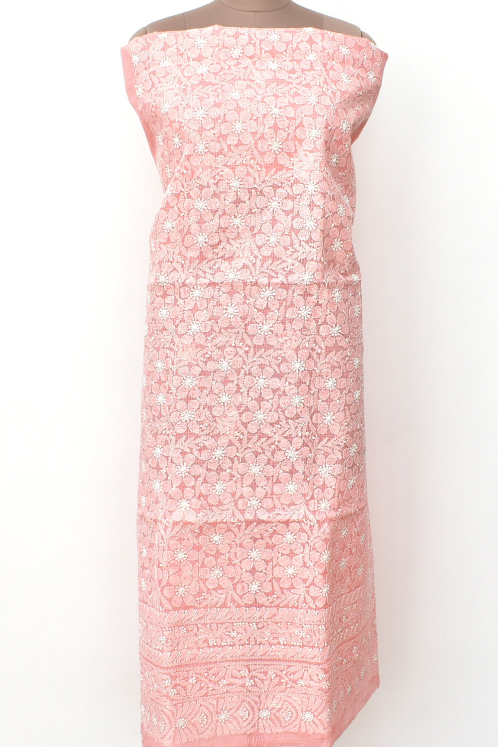 Light Peach Chikankari Kota Cotton Kurti Fabric 18376