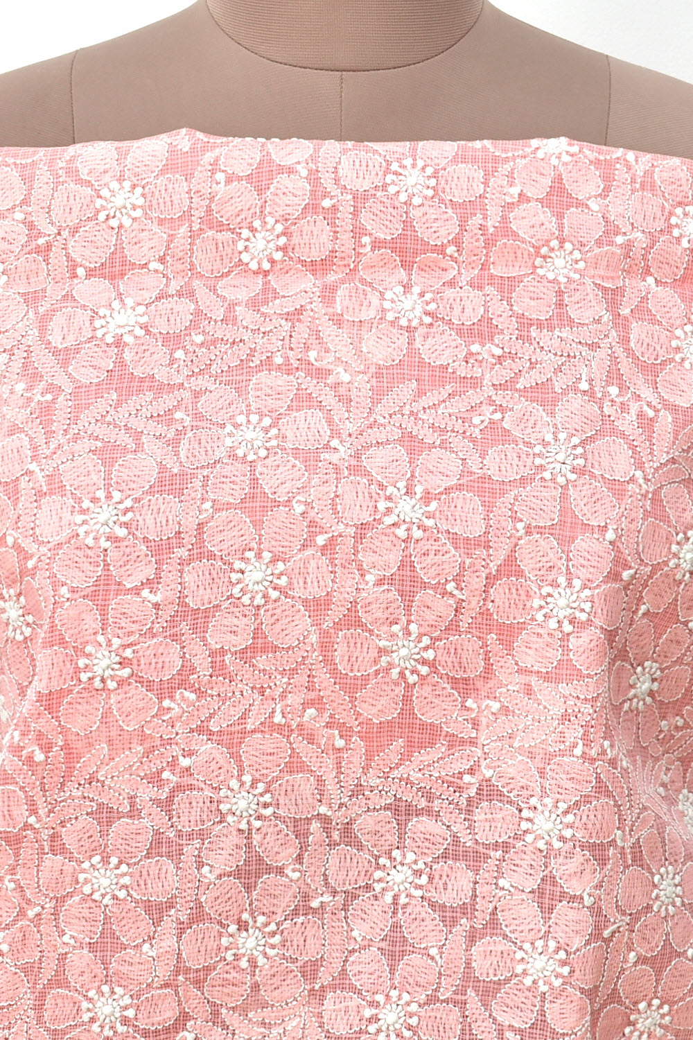 Light Peach Chikankari Kota Cotton Kurti Fabric 18376