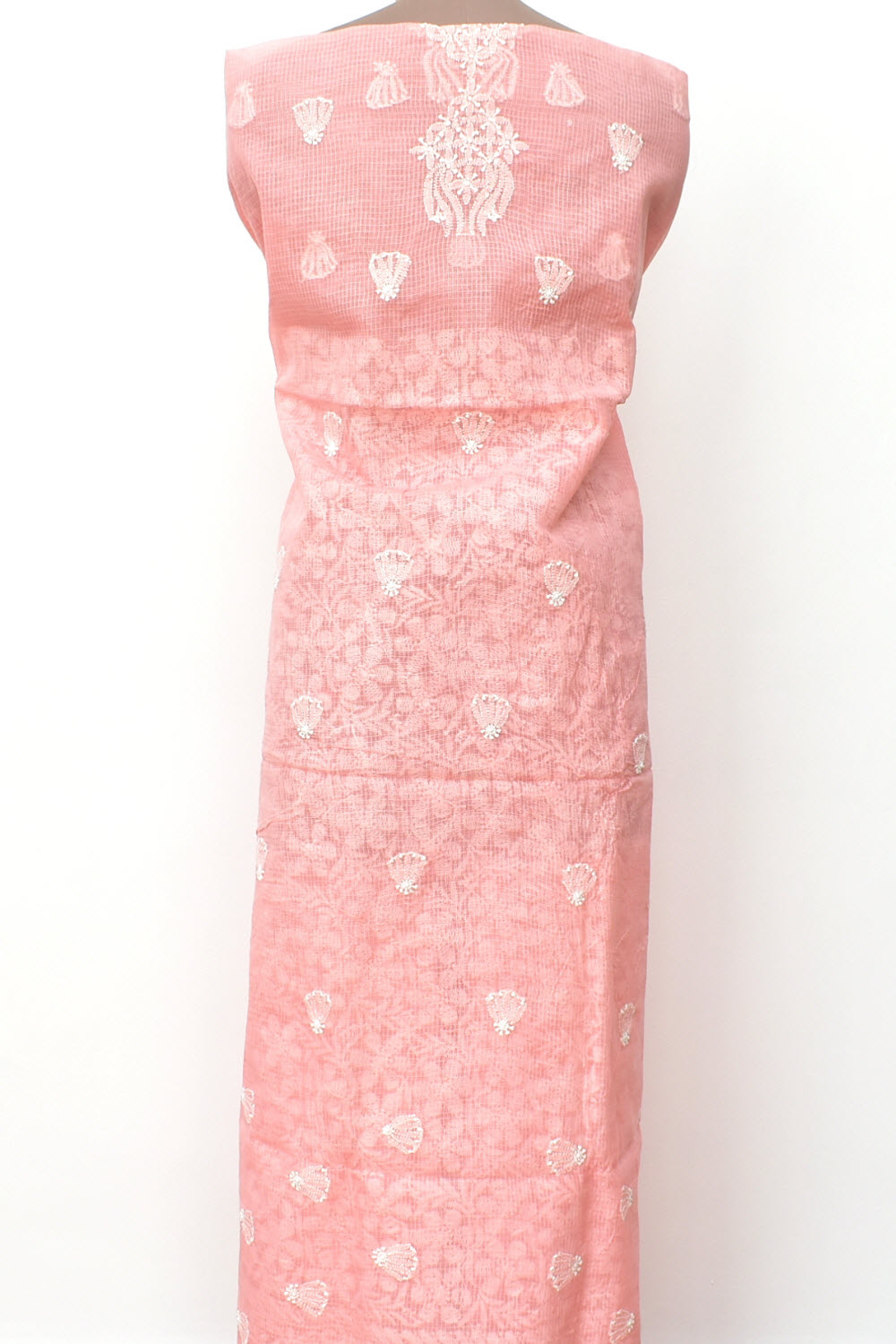 Light Peach Chikankari Kota Cotton Kurti Fabric 18376
