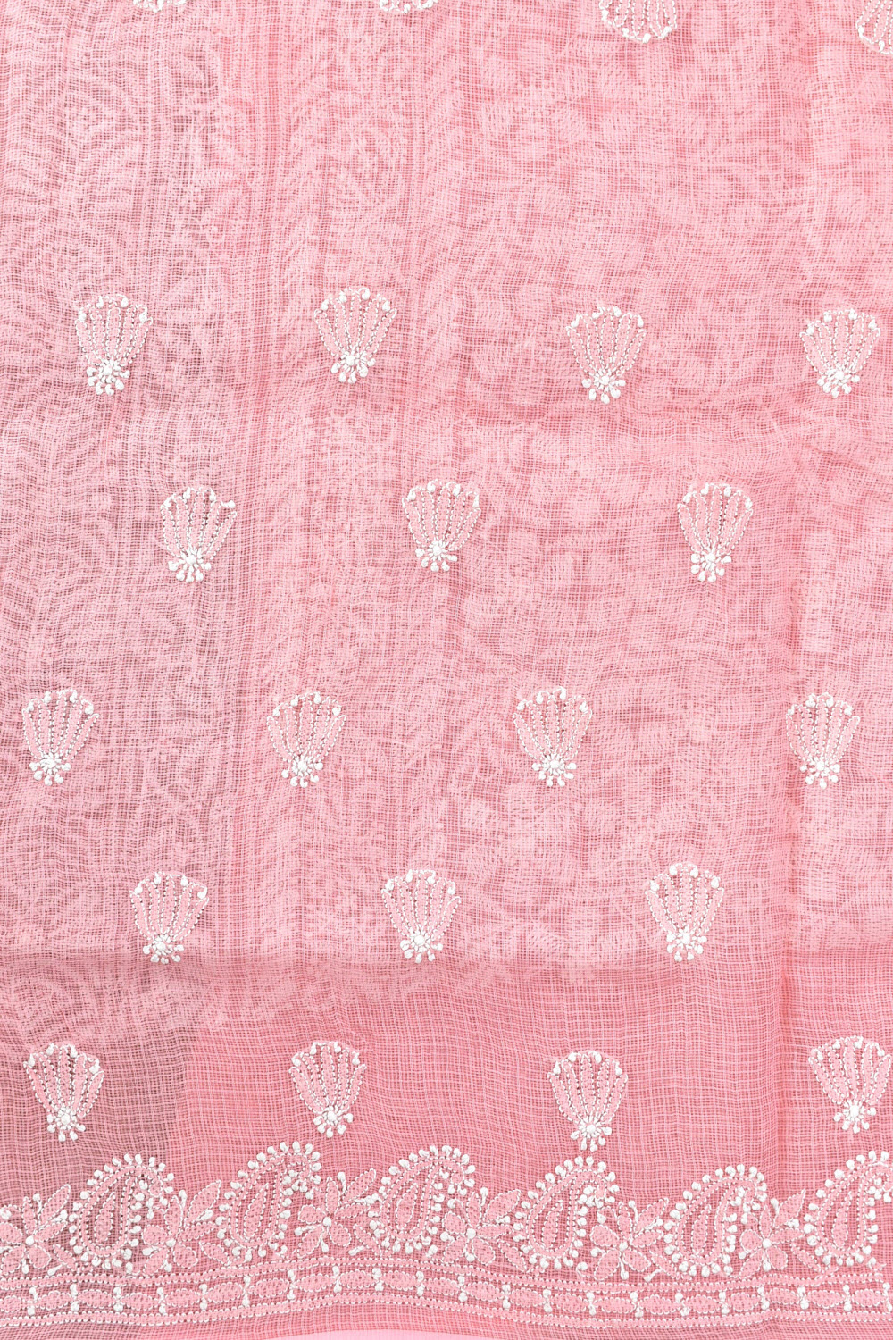 Light Peach Chikankari Kota Cotton Kurti Fabric 18376