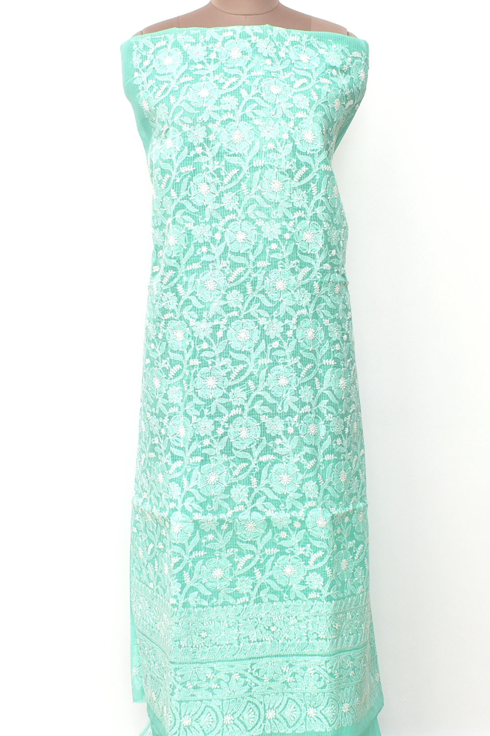 Sea Green Chikankari Kota Cotton Kurti Fabric 18378
