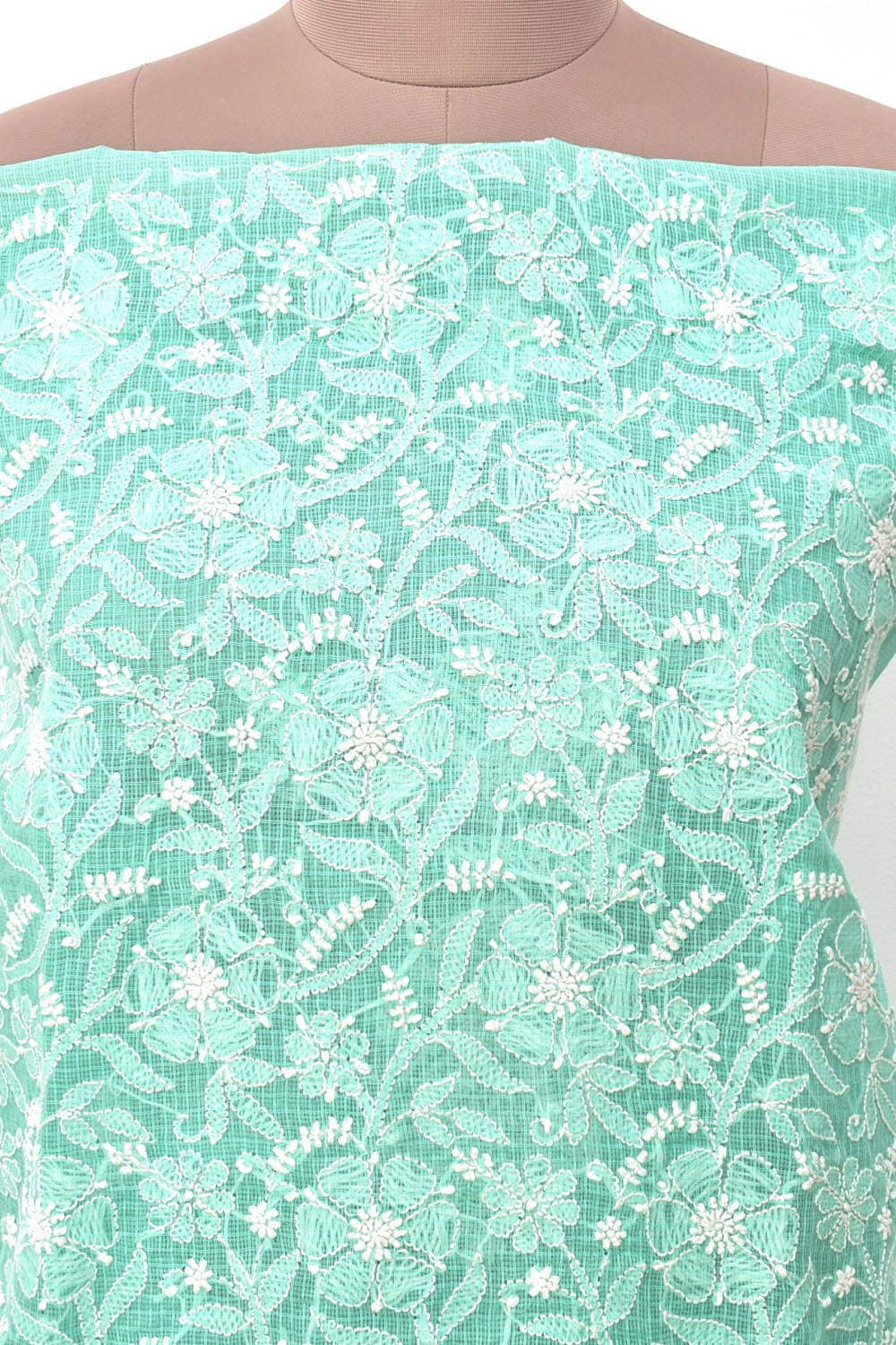 Sea Green Chikankari Kota Cotton Kurti Fabric 18378