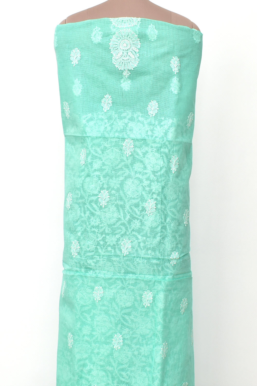 Sea Green Chikankari Kota Cotton Kurti Fabric 18378