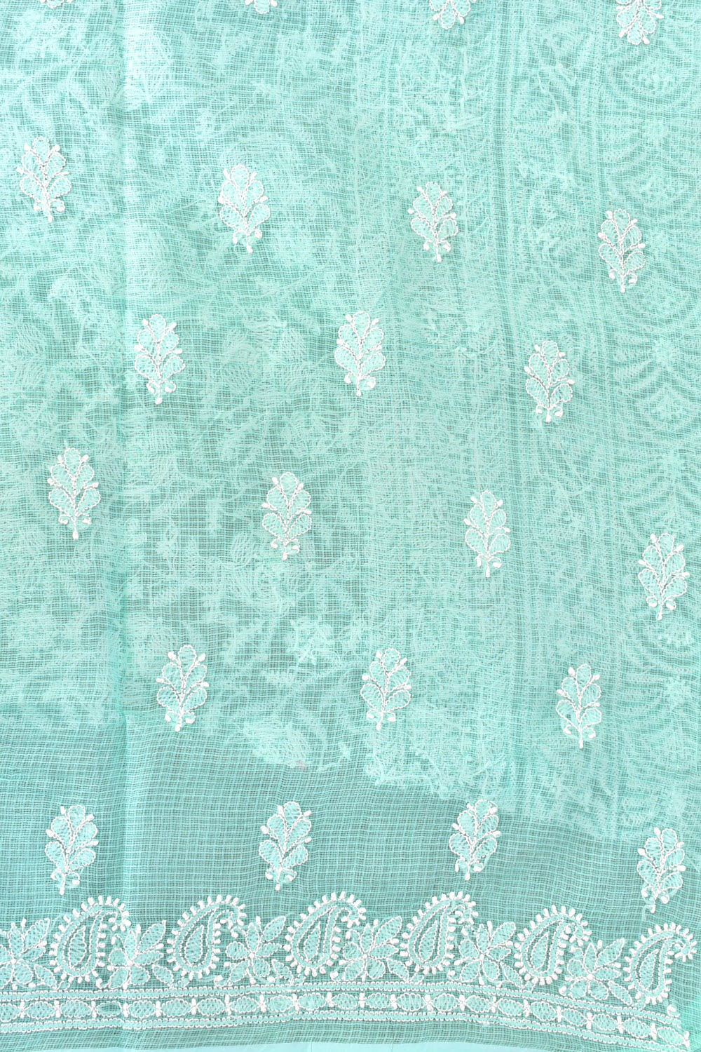 Sea Green Chikankari Kota Cotton Kurti Fabric 18378
