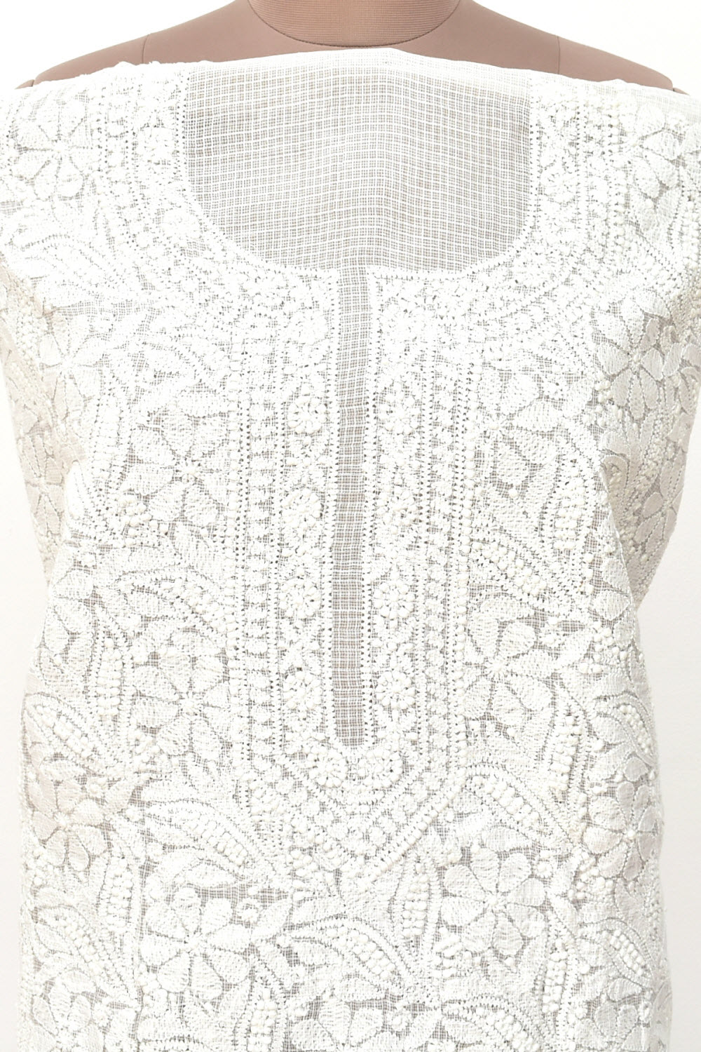 White Chikankari Kota Cotton Kurti Fabric 18389
