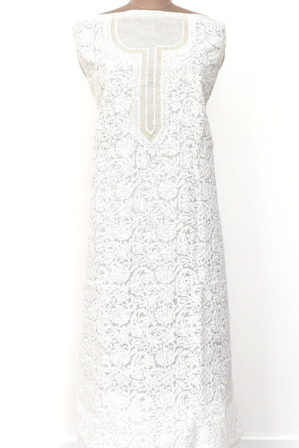 White Chikankari Kota Cotton Kurti Fabric 18391