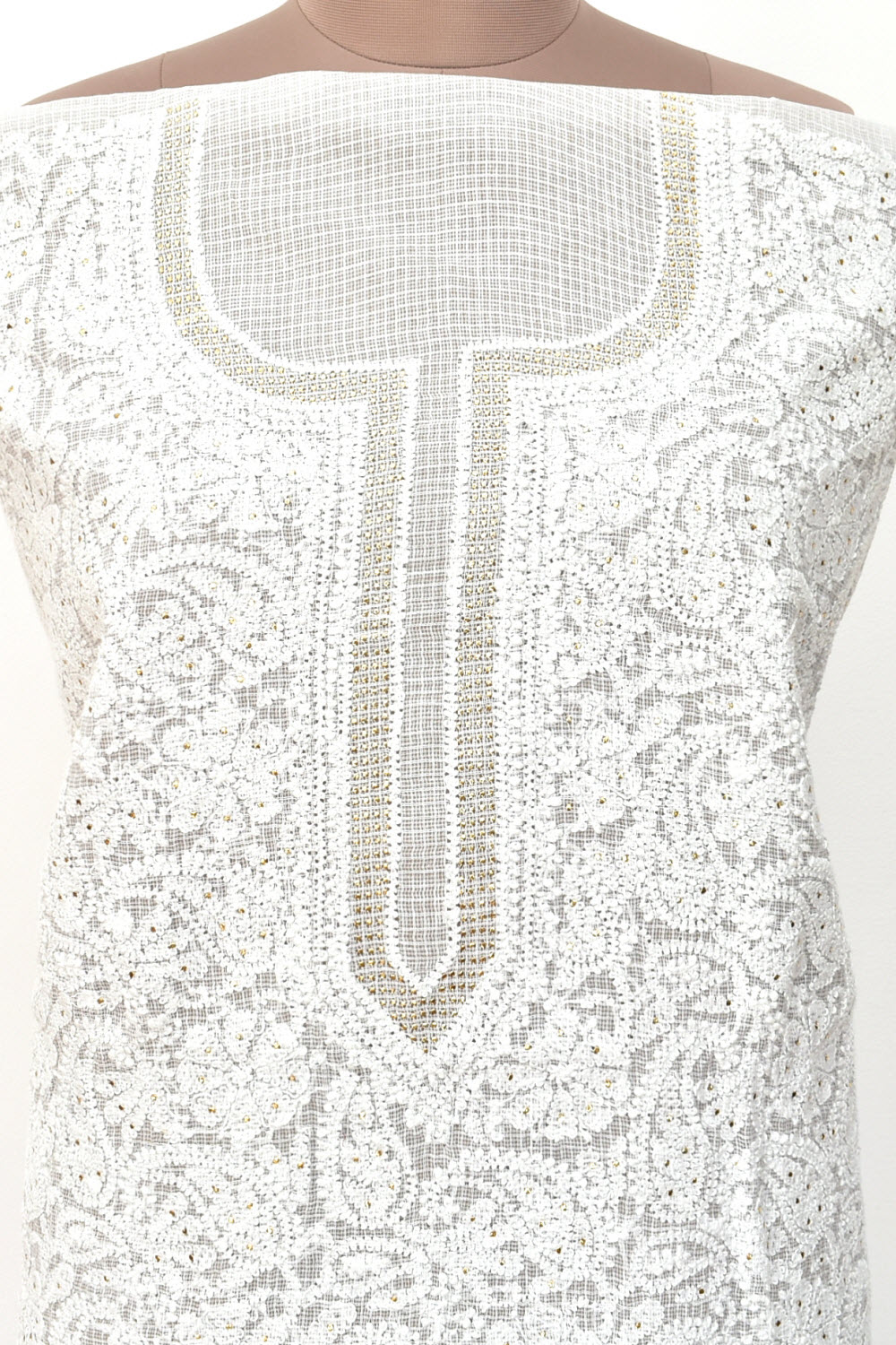 White Chikankari Kota Cotton Kurti Fabric 18391