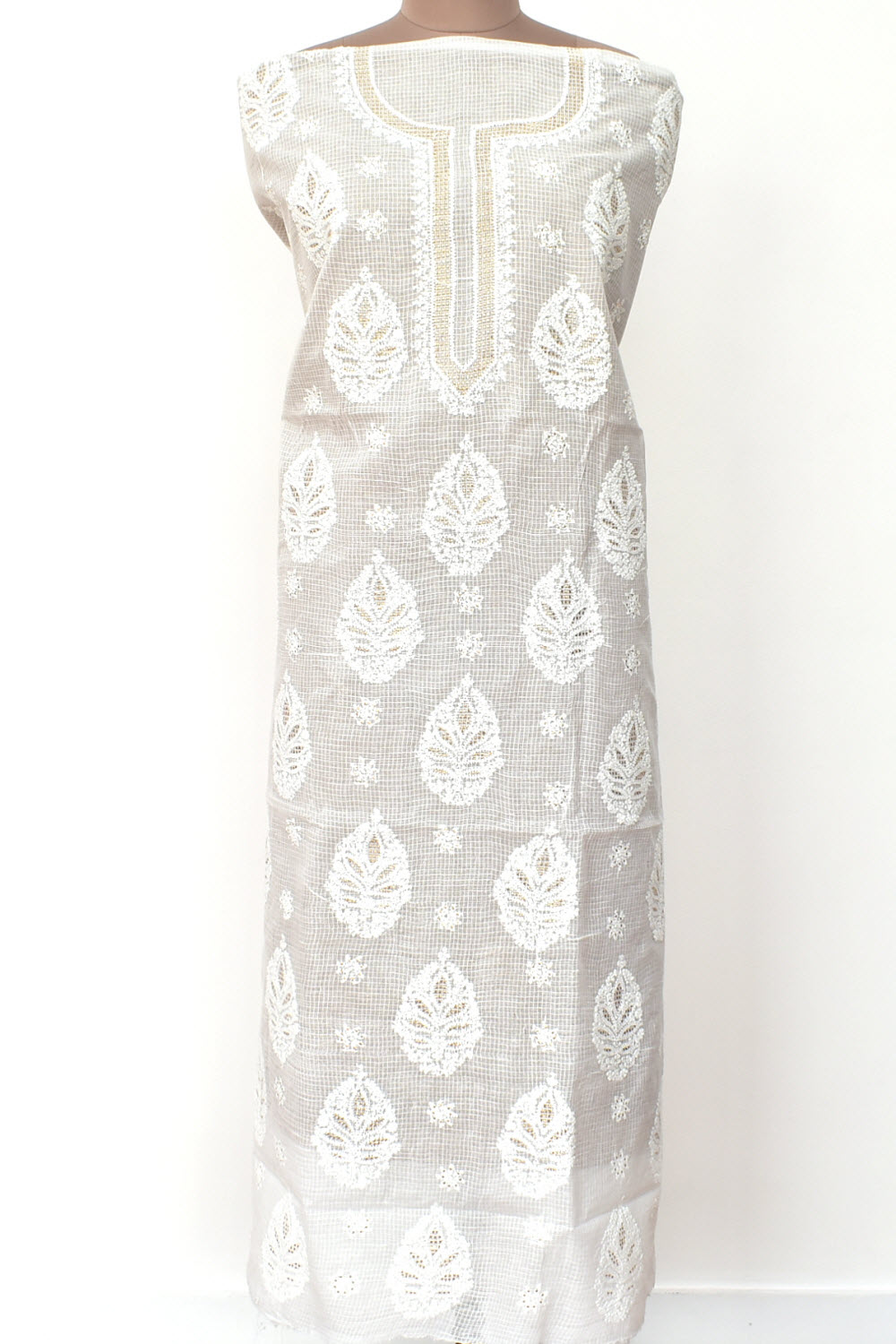 White Chikankari Kota Cotton Kurti Fabric 18392