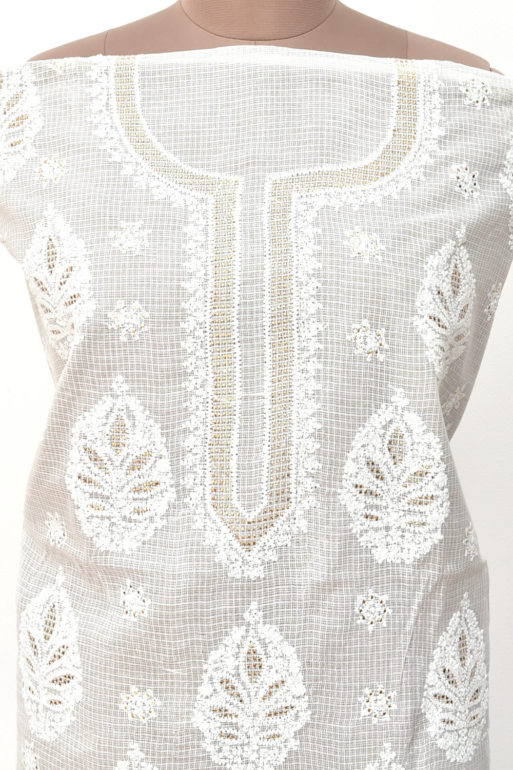 White Chikankari Kota Cotton Kurti Fabric 18392