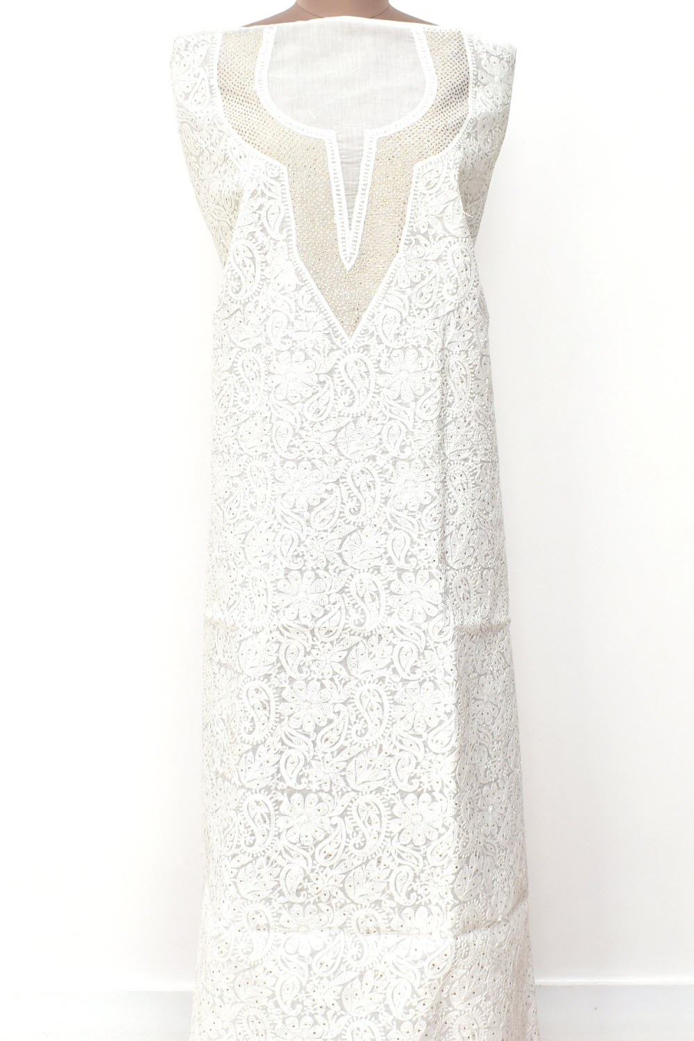 White Chikankari Cotton Kurti Fabric 18393