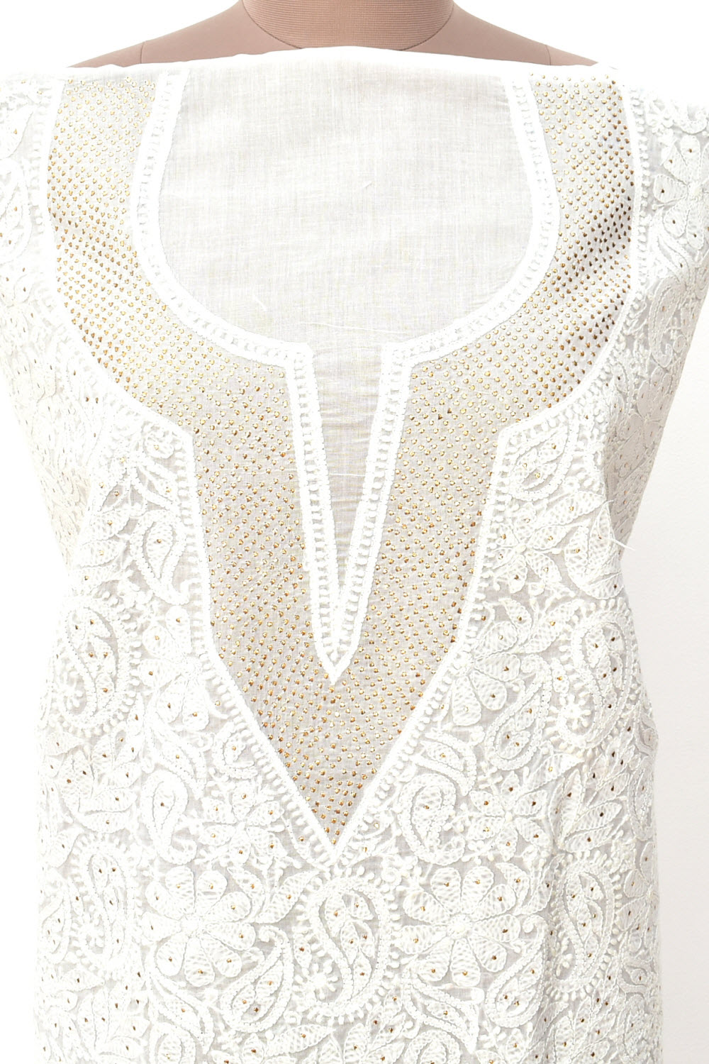 White Chikankari Cotton Kurti Fabric 18393