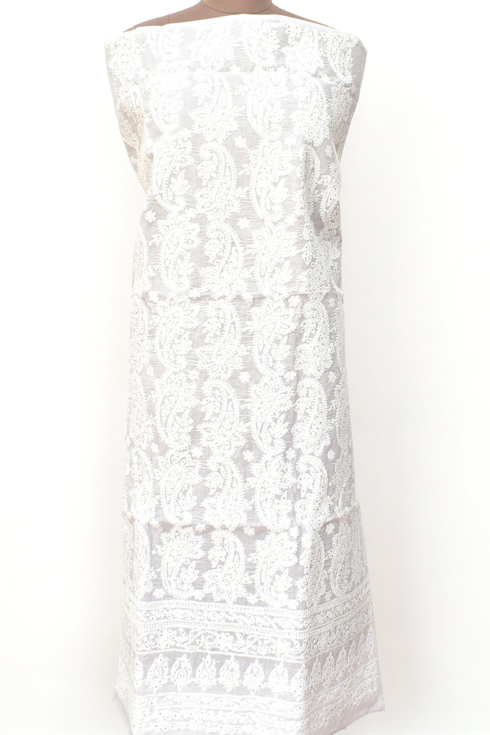 White Chikankari Cotton Kurti Fabric 18394