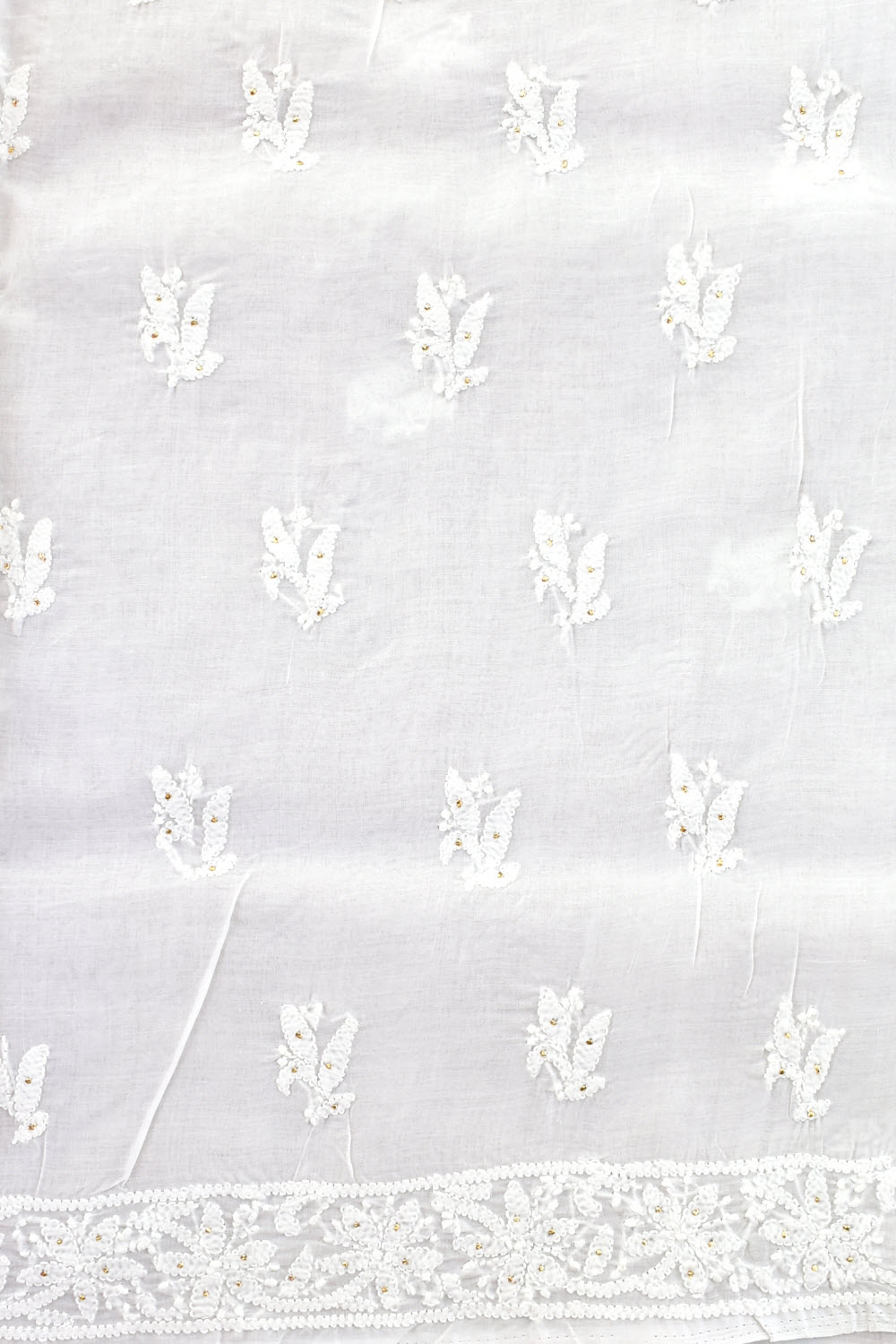 White Chikankari Cotton Kurti Fabric 18394