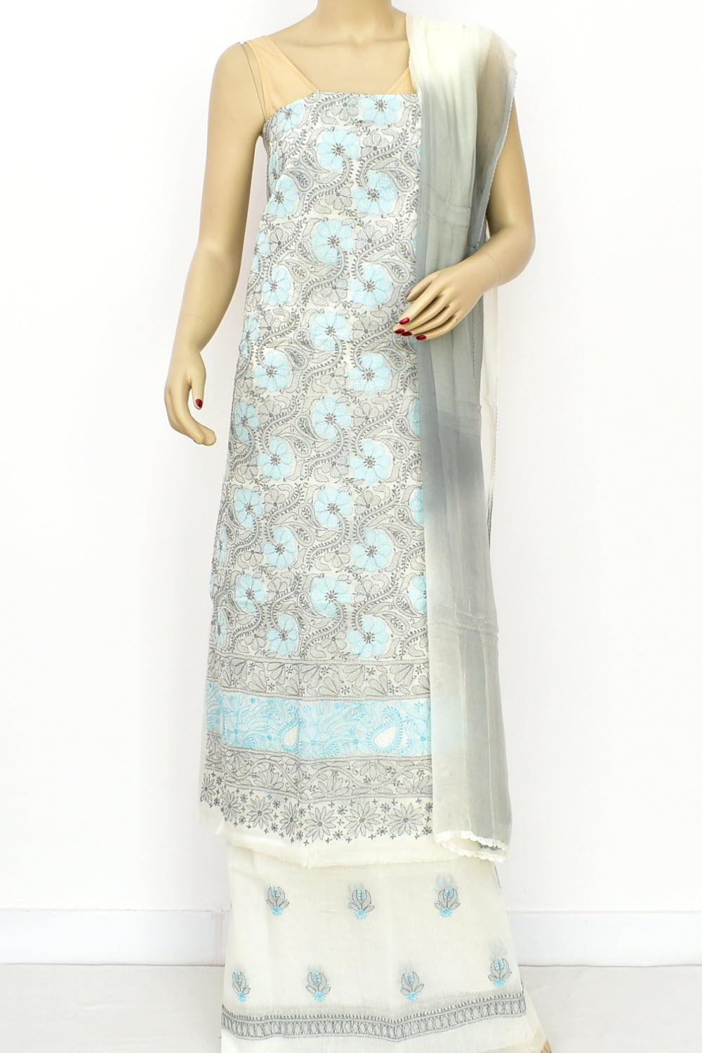 Grey-Blue Chikankari Salwar Kameez with Dupatta 18399