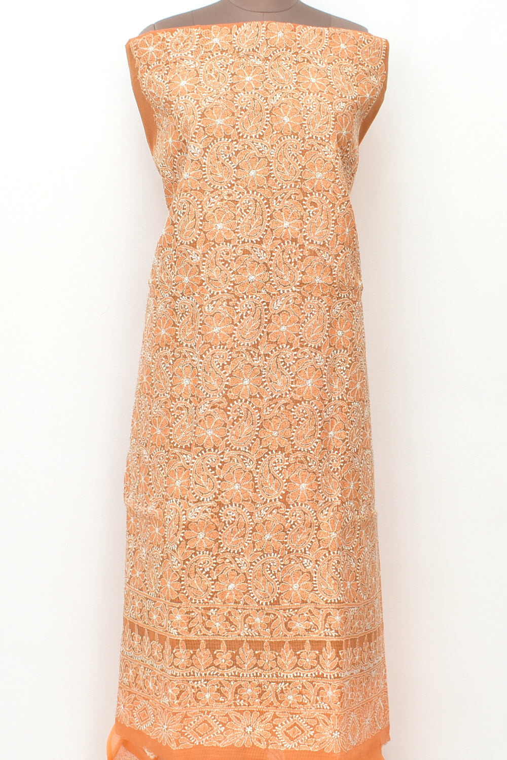 Orange Chikankari Kota Cotton Kurti Fabric 18425