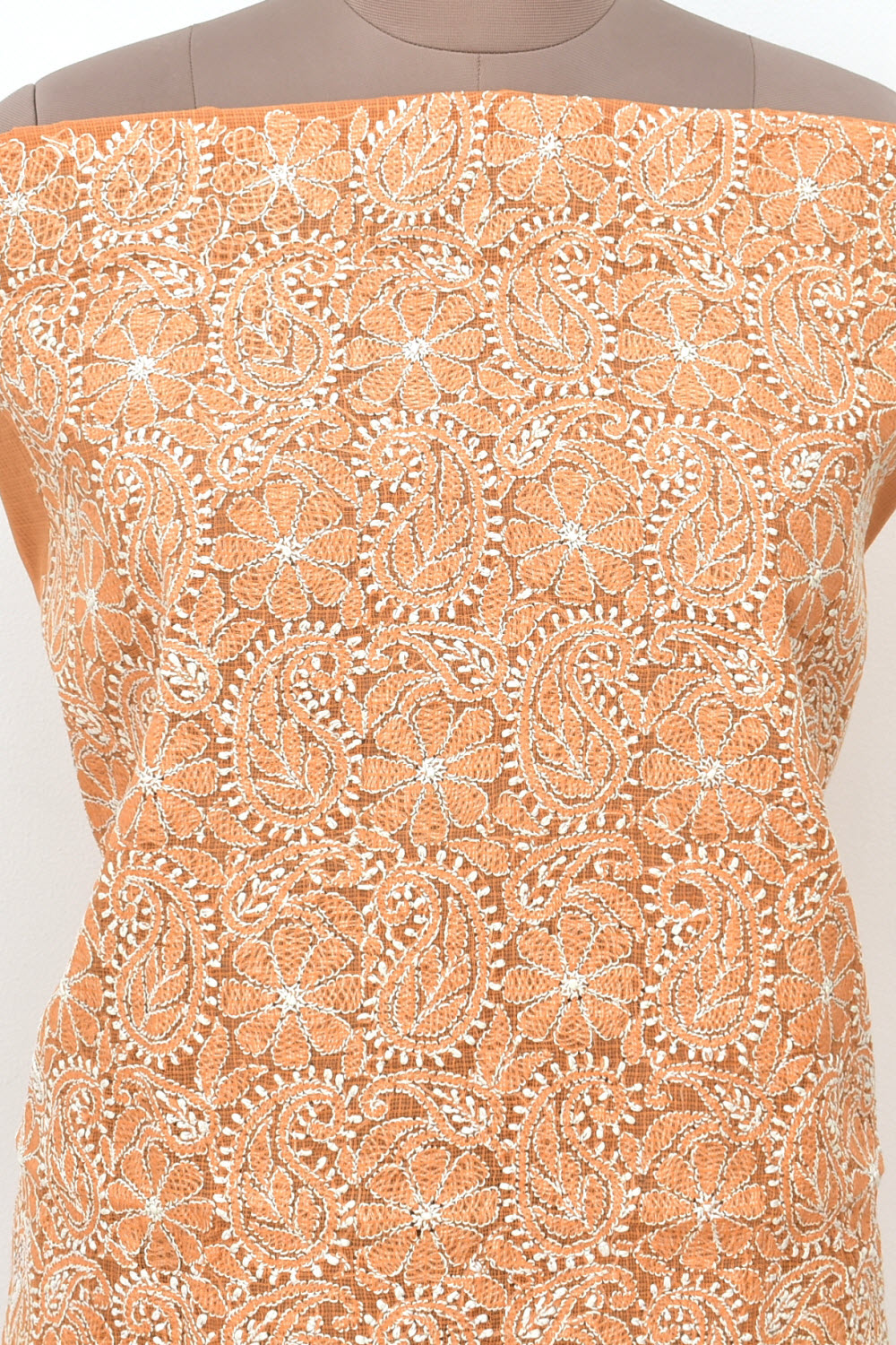 Orange Chikankari Kota Cotton Kurti Fabric 18425