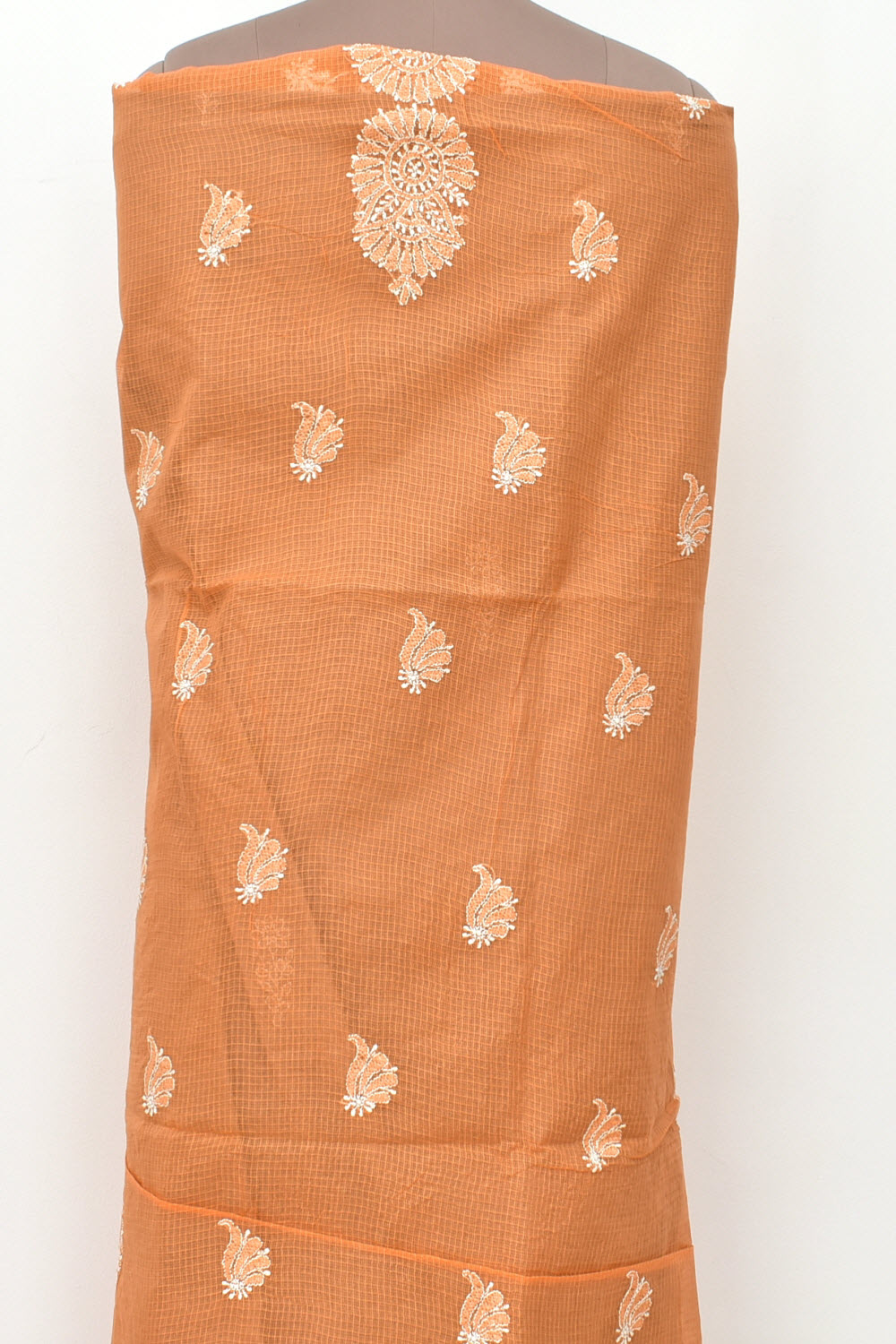 Orange Chikankari Kota Cotton Kurti Fabric 18425