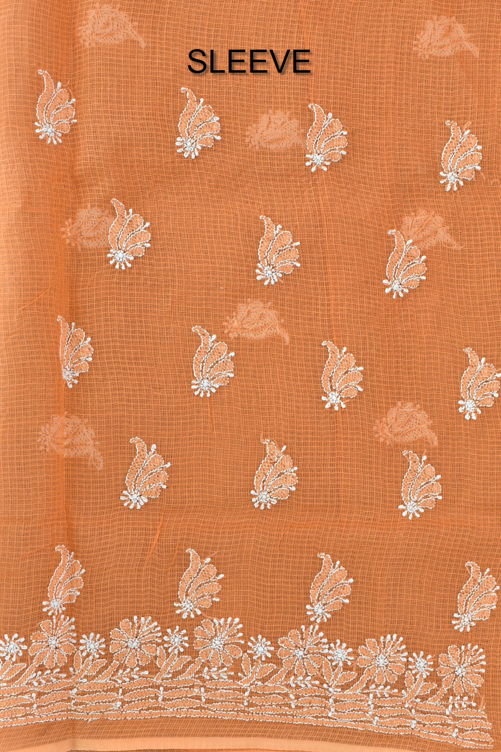 Orange Chikankari Kota Cotton Kurti Fabric 18425