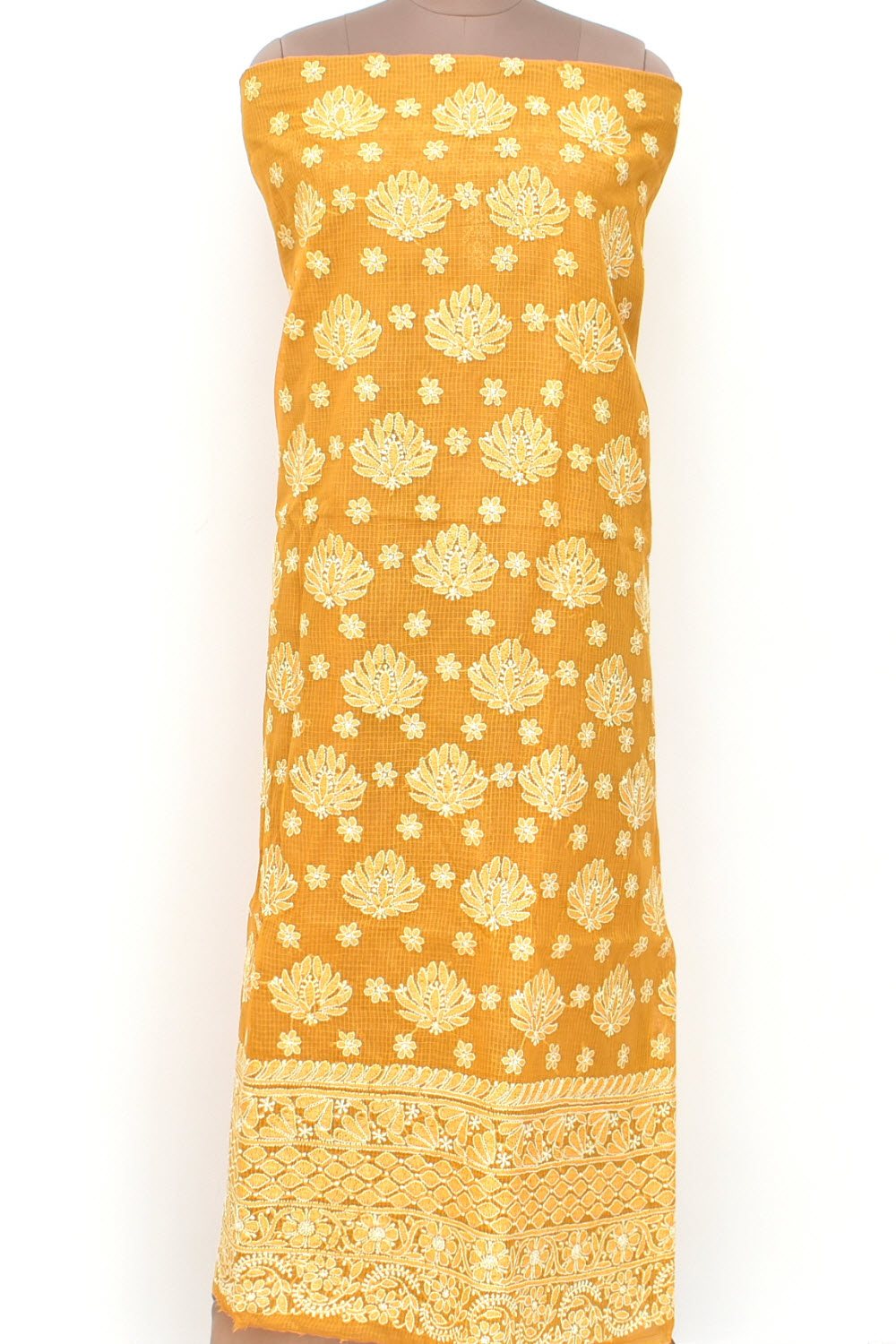 Mustard Yellow Chikankari Kota Cotton Kurti Fabric 18433