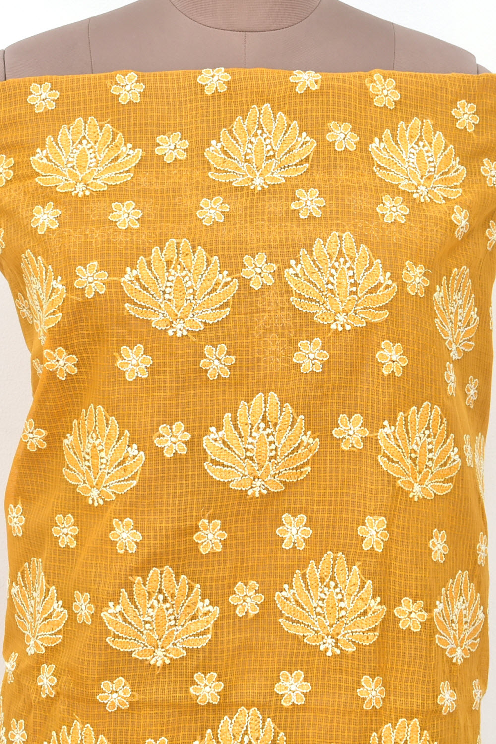 Mustard Yellow Chikankari Kota Cotton Kurti Fabric 18433