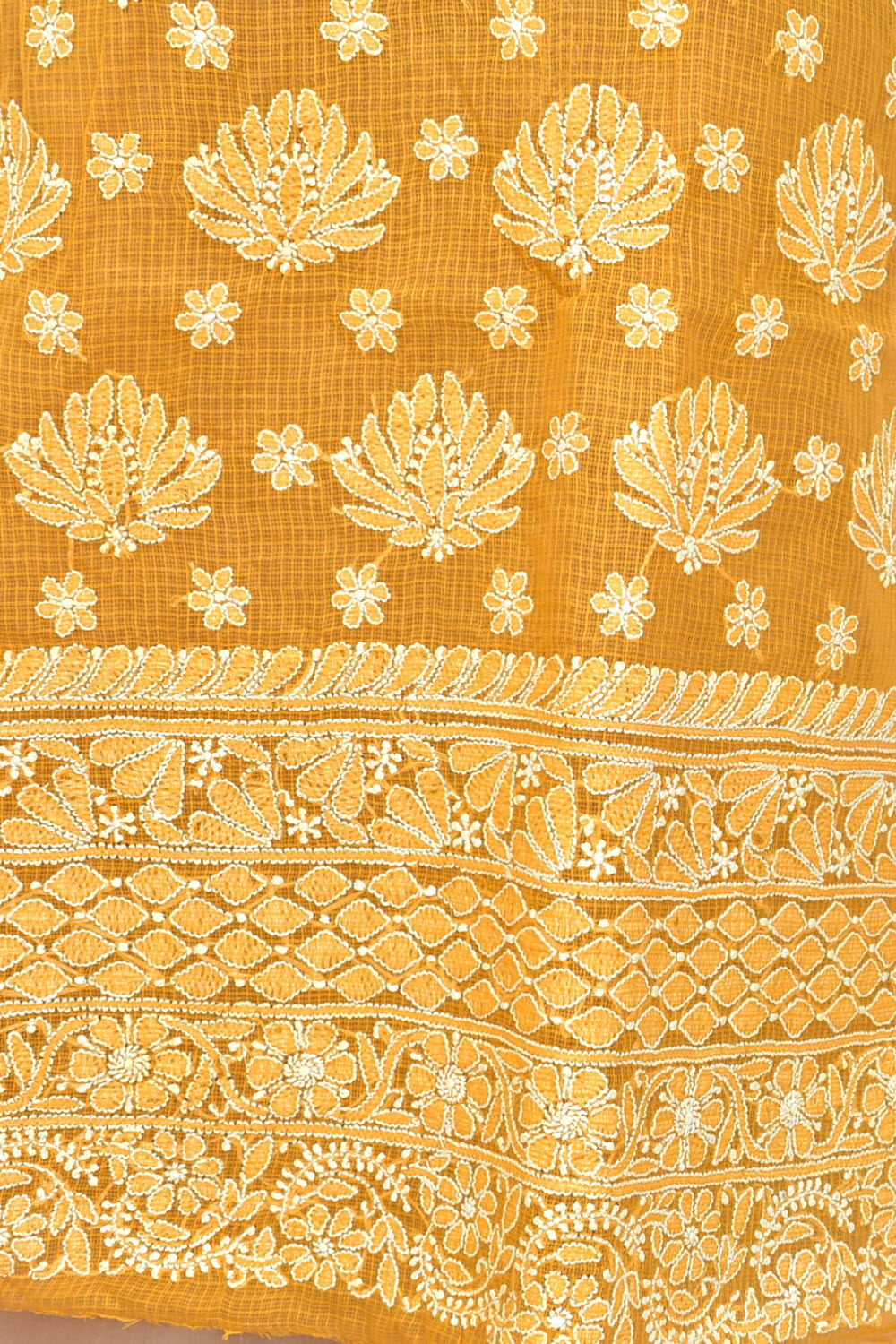 Mustard Yellow Chikankari Kota Cotton Kurti Fabric 18433