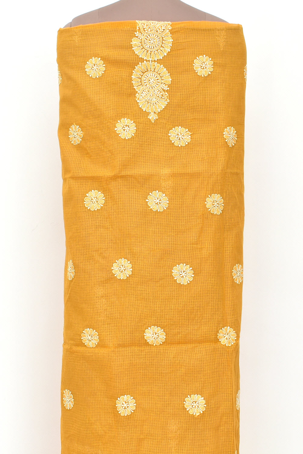 Mustard Yellow Chikankari Kota Cotton Kurti Fabric 18433