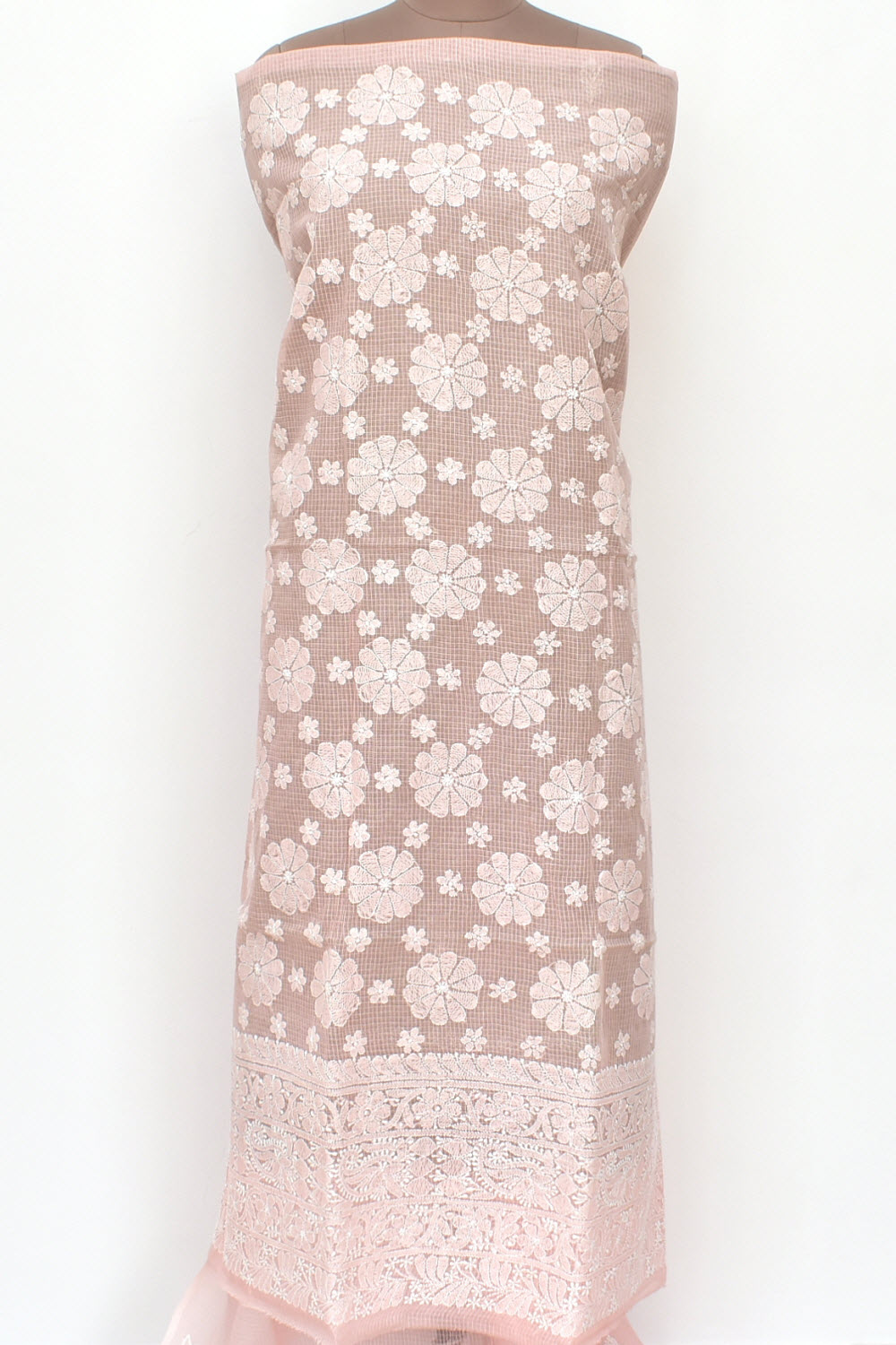 Baby Pink Chikankari Kota Cotton Kurti Fabric 18434